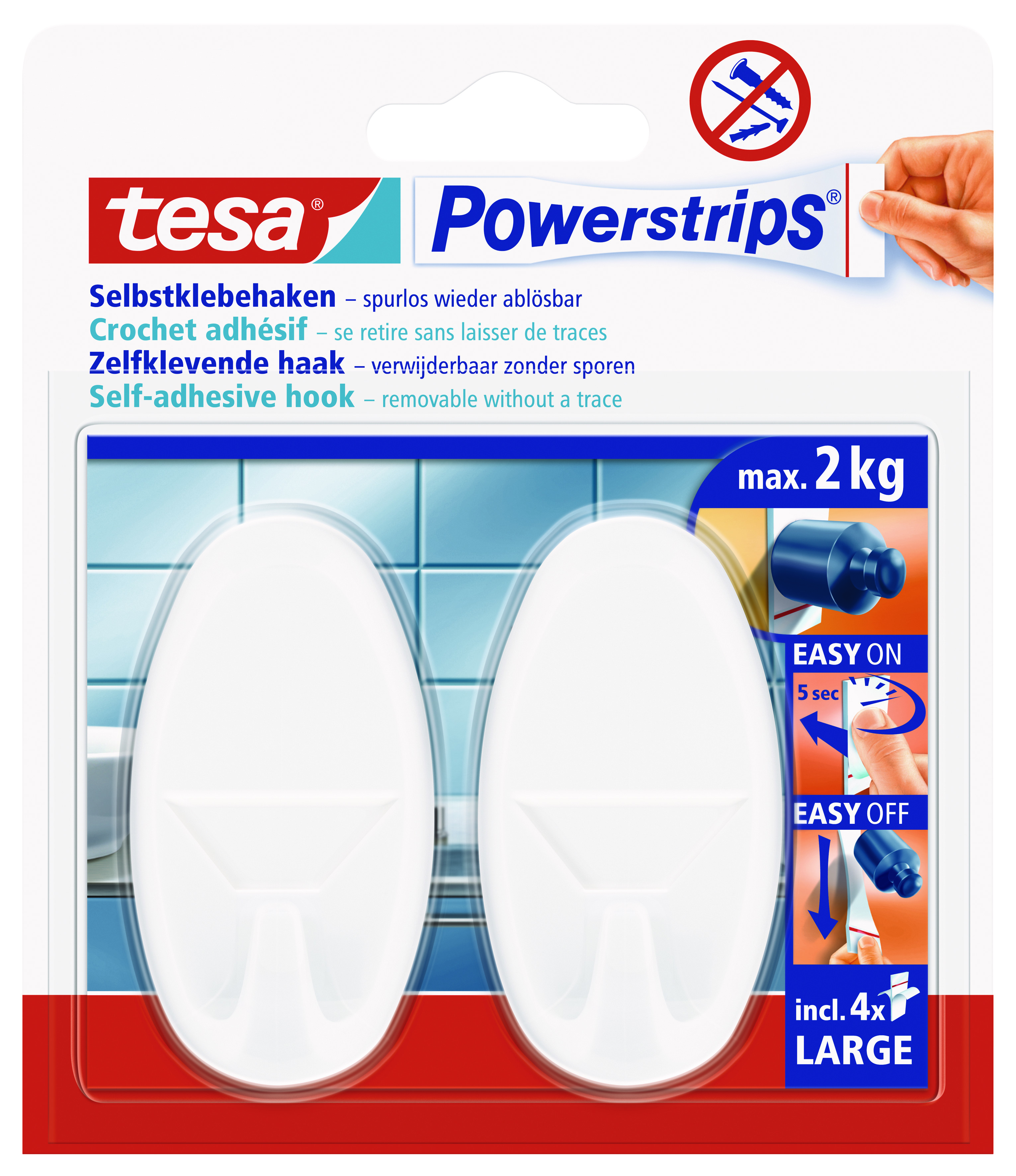 tesa Powerstrips Selbstklebehaken Large Oval, weiß