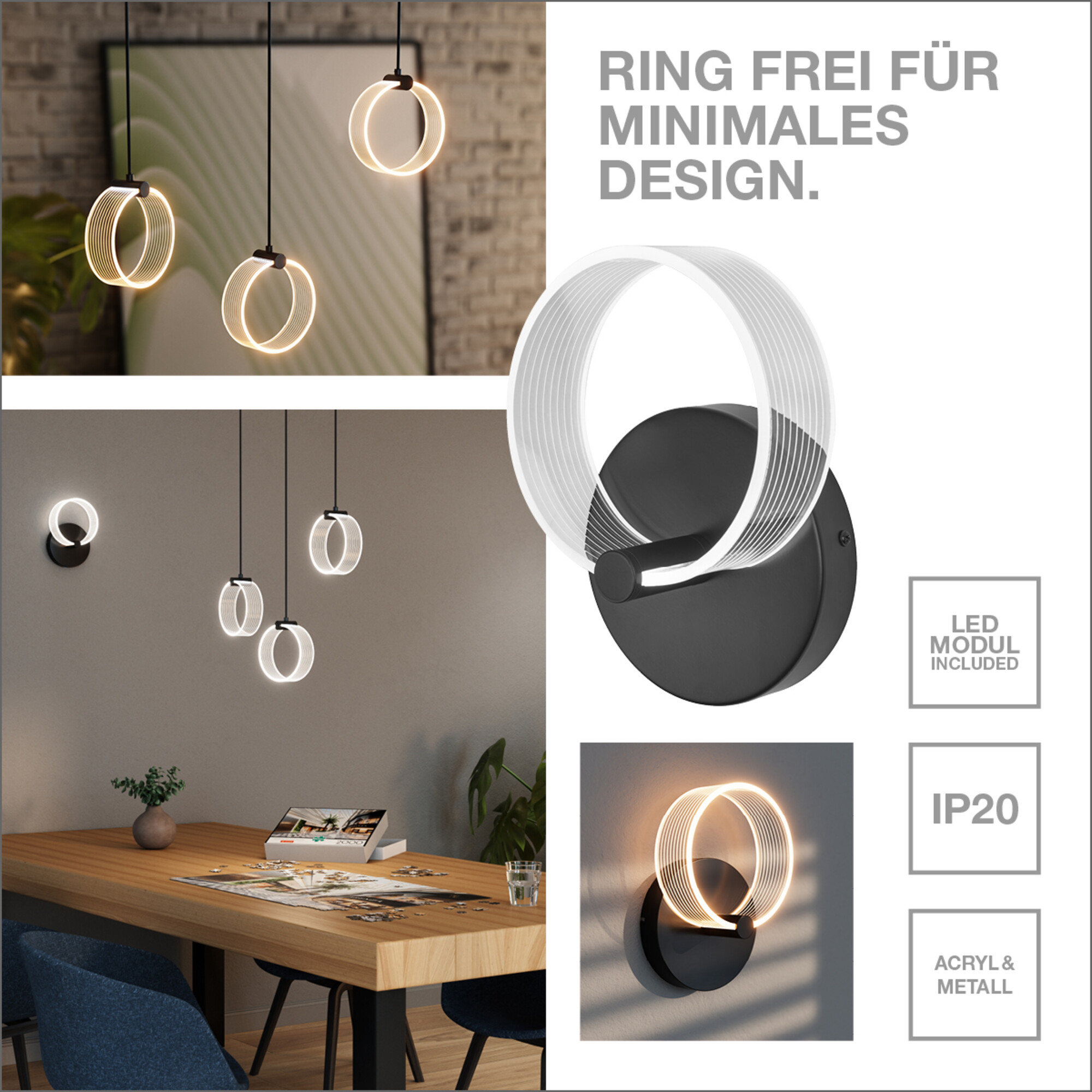 Osram Decor Runde Pendelleuchte, 2 Pendel, 14W, schwarz