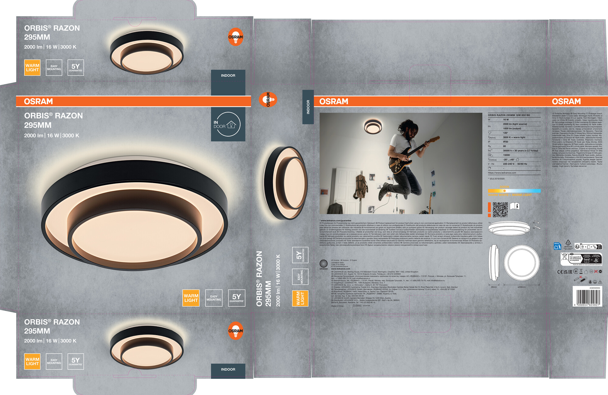 Osram Led Deckenleuchte "Orbis Razon", 295 mm, 16W, 830, schwarz