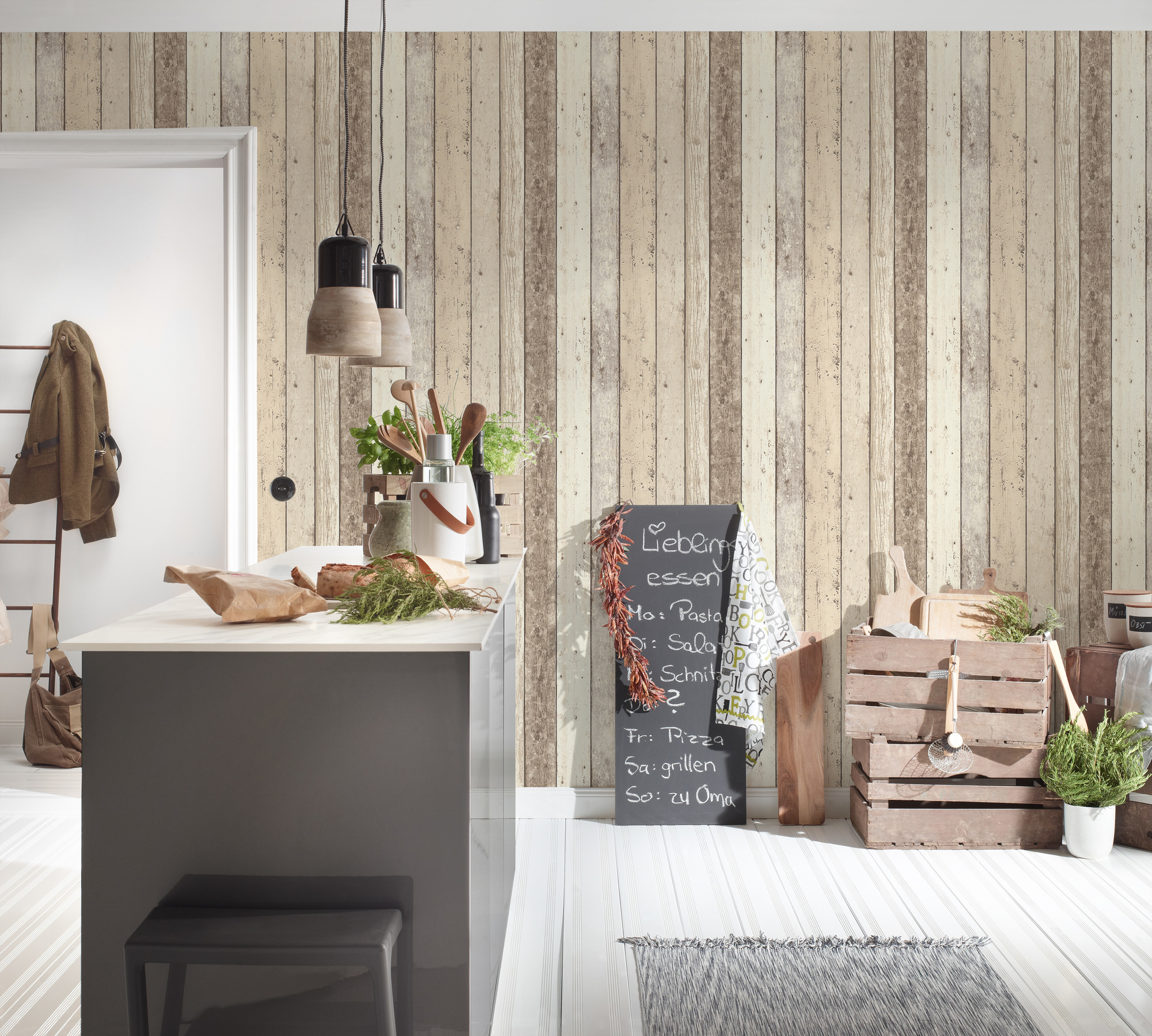 A.S. Création Vliestapete, holzoptik beige creme – paneeltapete im vintage shabby chic stil