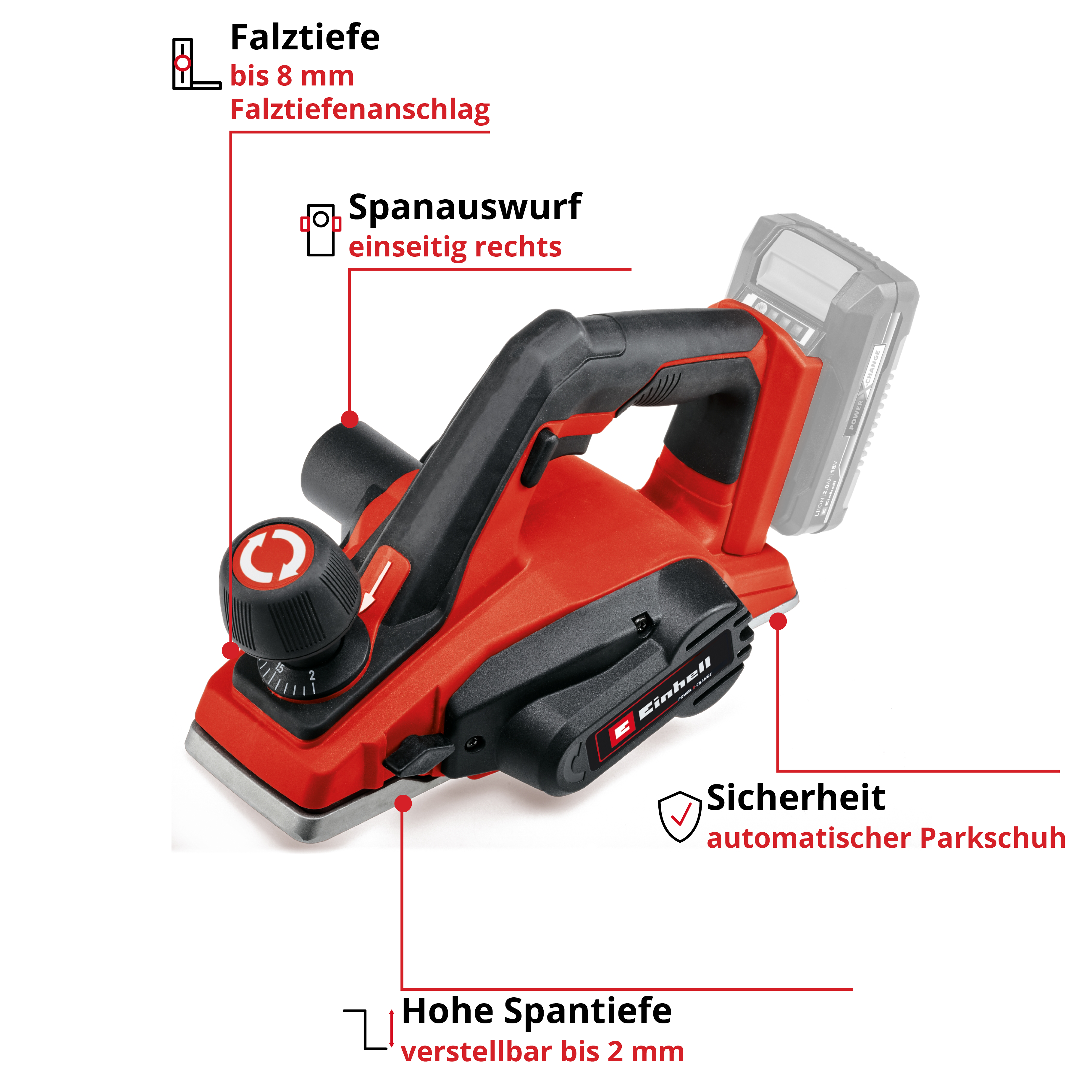 Einhell Akku-Hobel TE-PL 18/82 Li - Solo