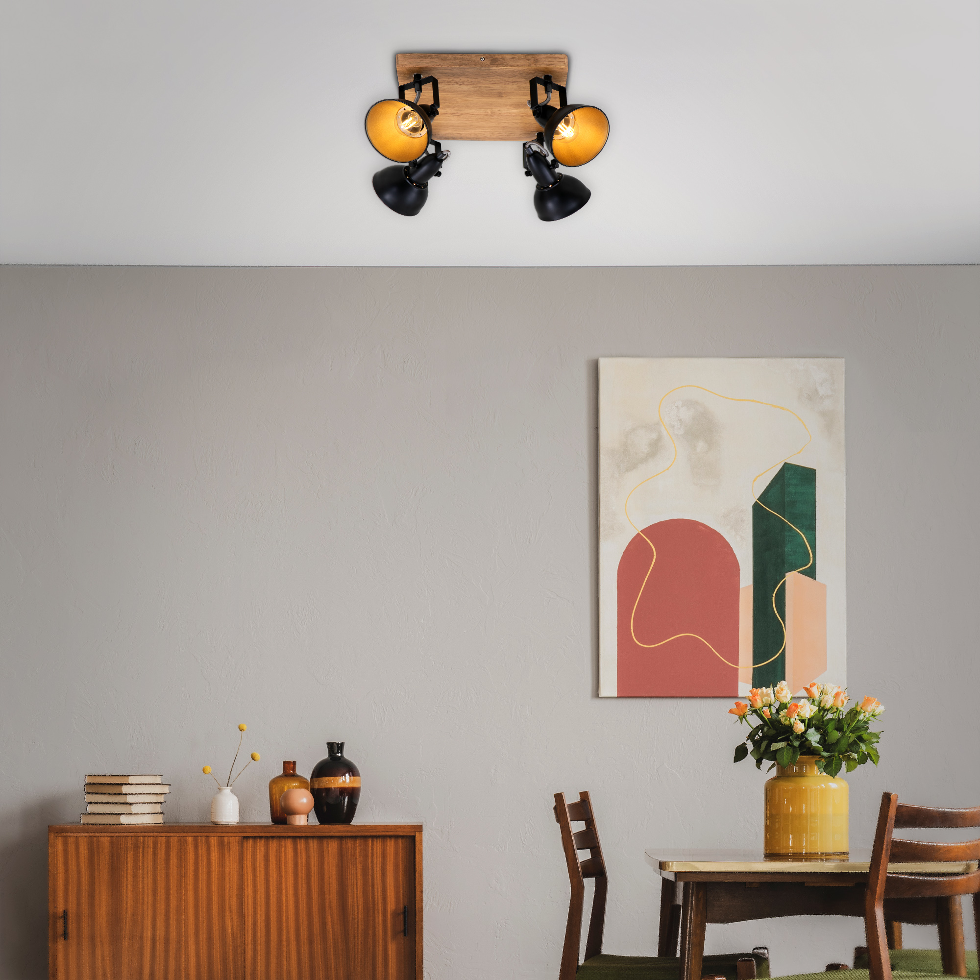 122826-6 BRILONER SPOT 4XE14 HOLZ/SW-GOLD
