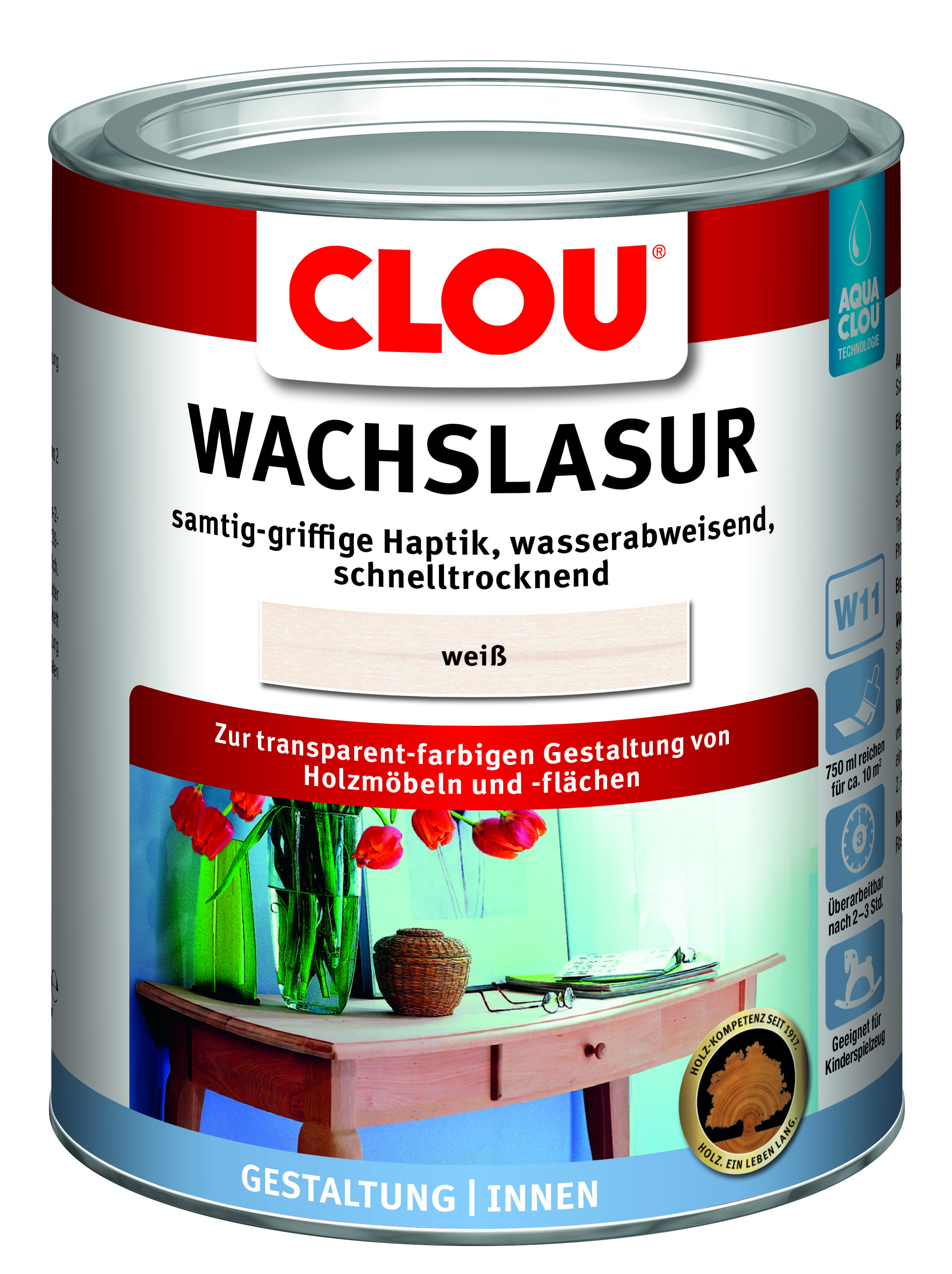 AQUA CLOU® Wachslasur Nr. 5 Weiß, 750 ml