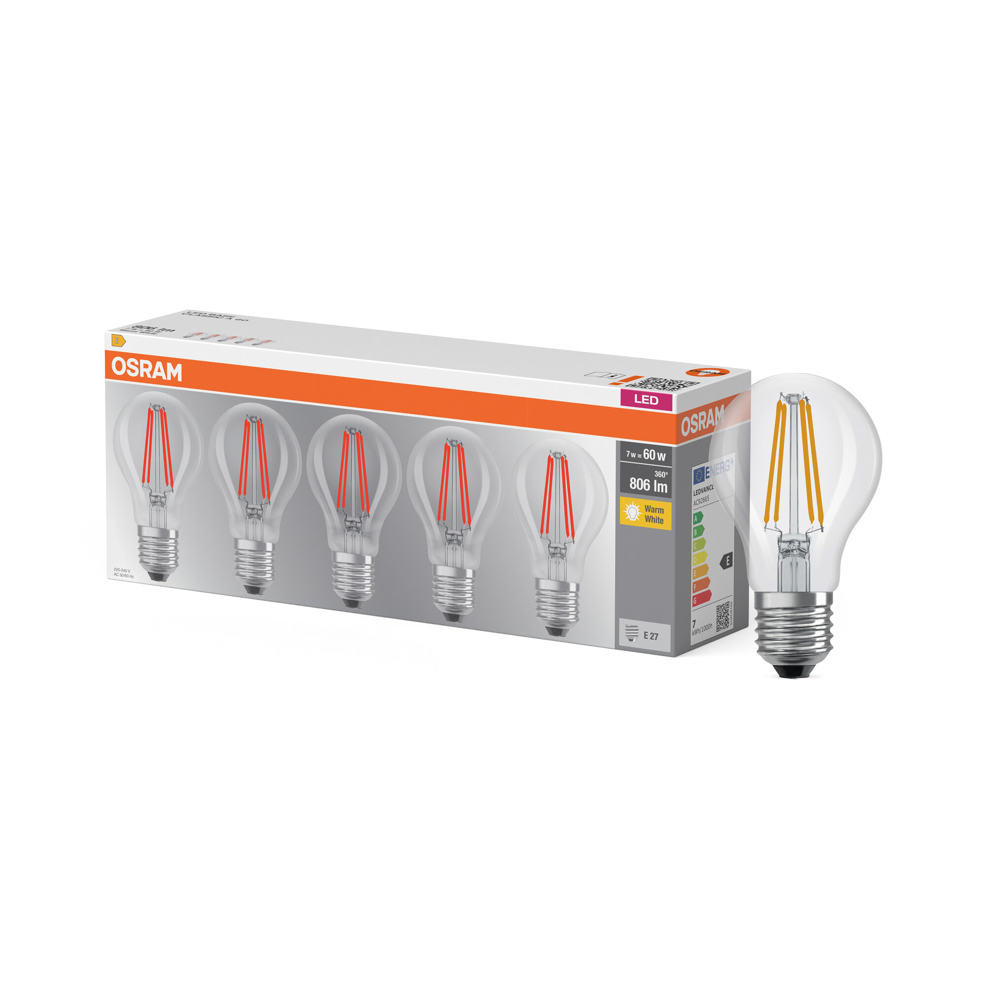 Osram LED Classic Lampe, warmweiß, E27, 5er-Pack