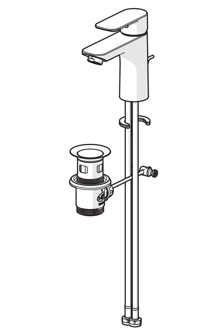 Hansa Waschtischarmatur PICO M mit Ablaufgarnitur und Zugstange, Ausladung 112 mm, DN15, Chrom