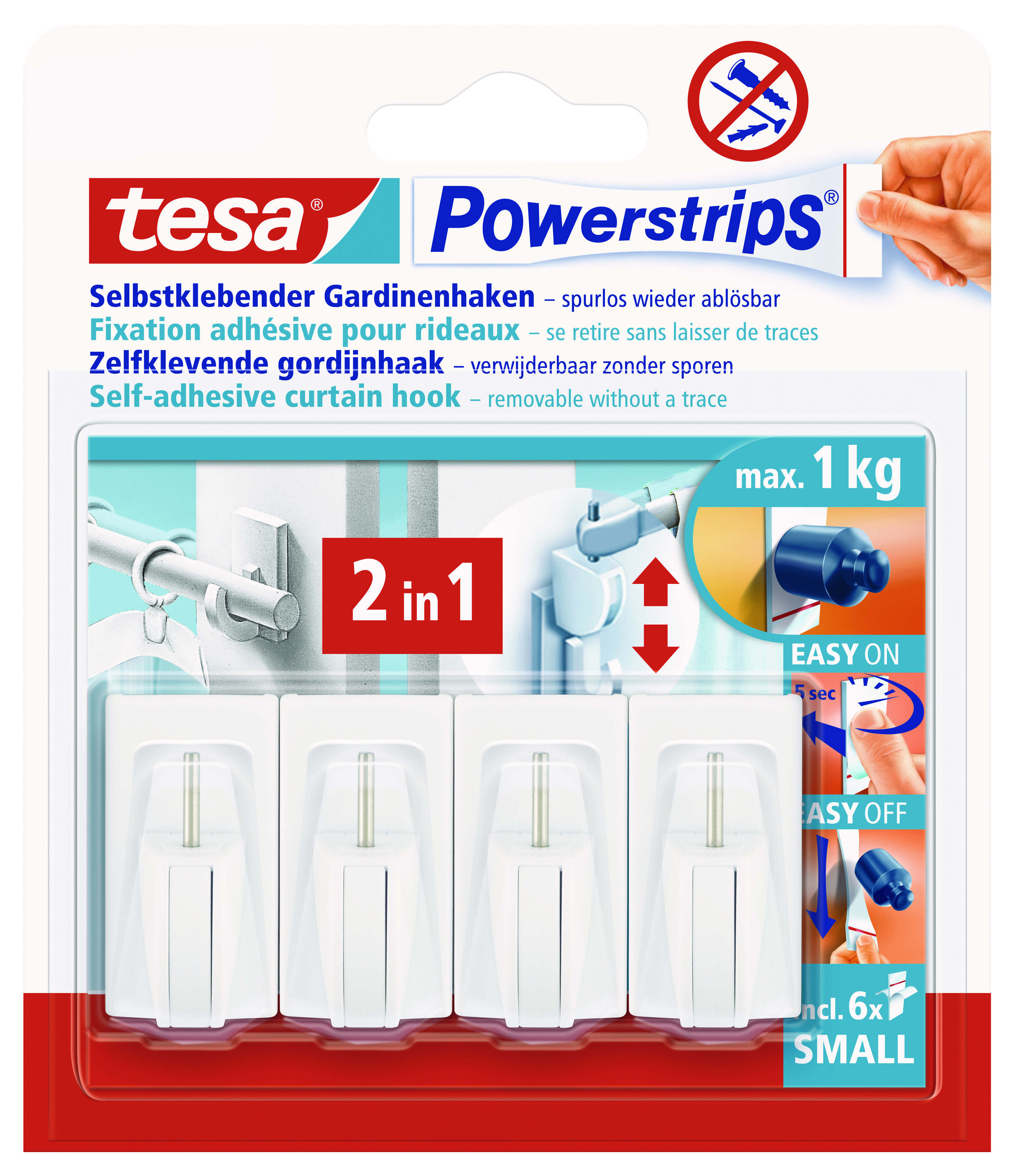 622436-Tesa-Power-Gard-Haken-2-in-1 tesa Powerstrips Selbstklebeneder Gardinenhaken 2in1, weiß