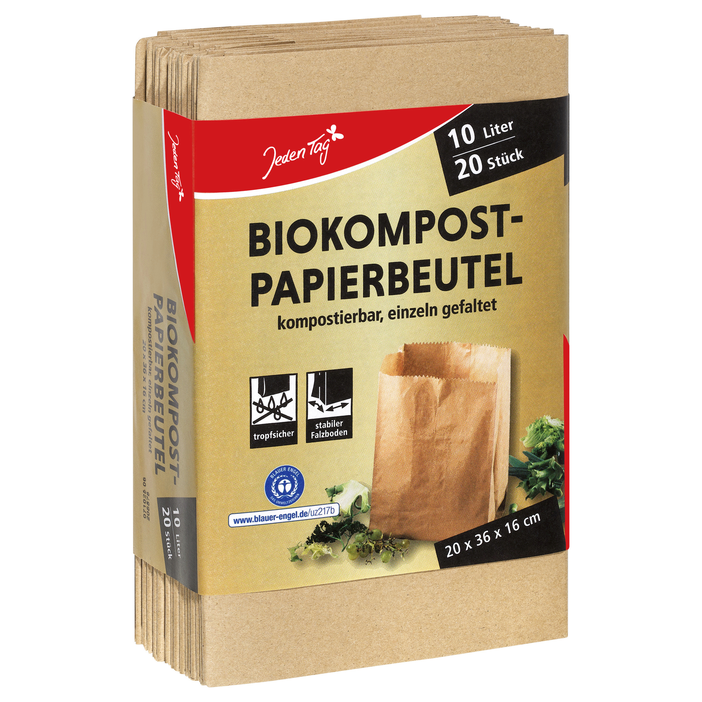 Jeden Tag Bio Papier-Müllbeutel mit Papierbanderole, 20 x 10 l