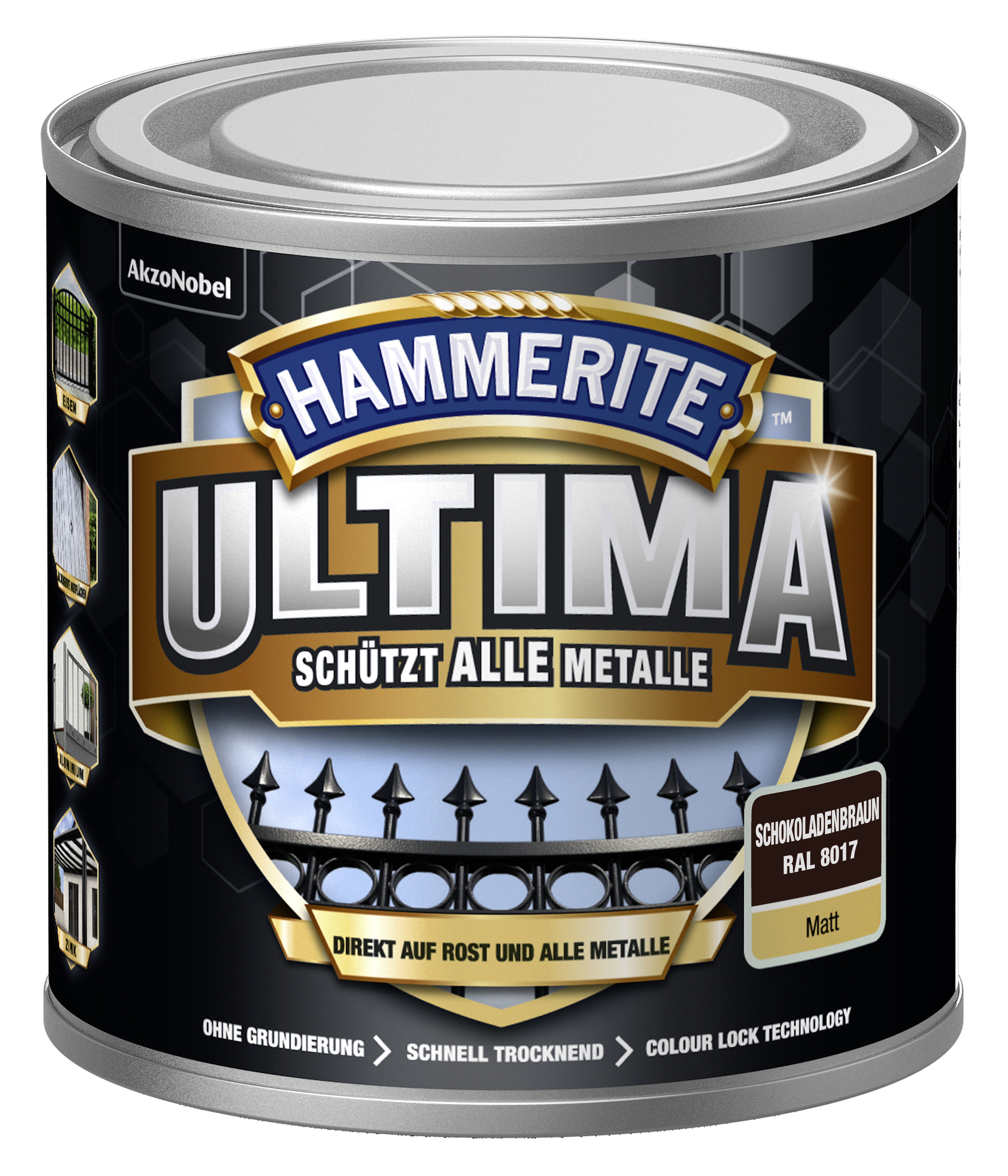 734601_4007591724373_5379740-Hammerite_ULTIMA_matt__250ml_schokoladenbraun HAMMERITE  METALLSCHUTZLACK ULTIMATE MATT SCHOKOBRAL 8017 250ML