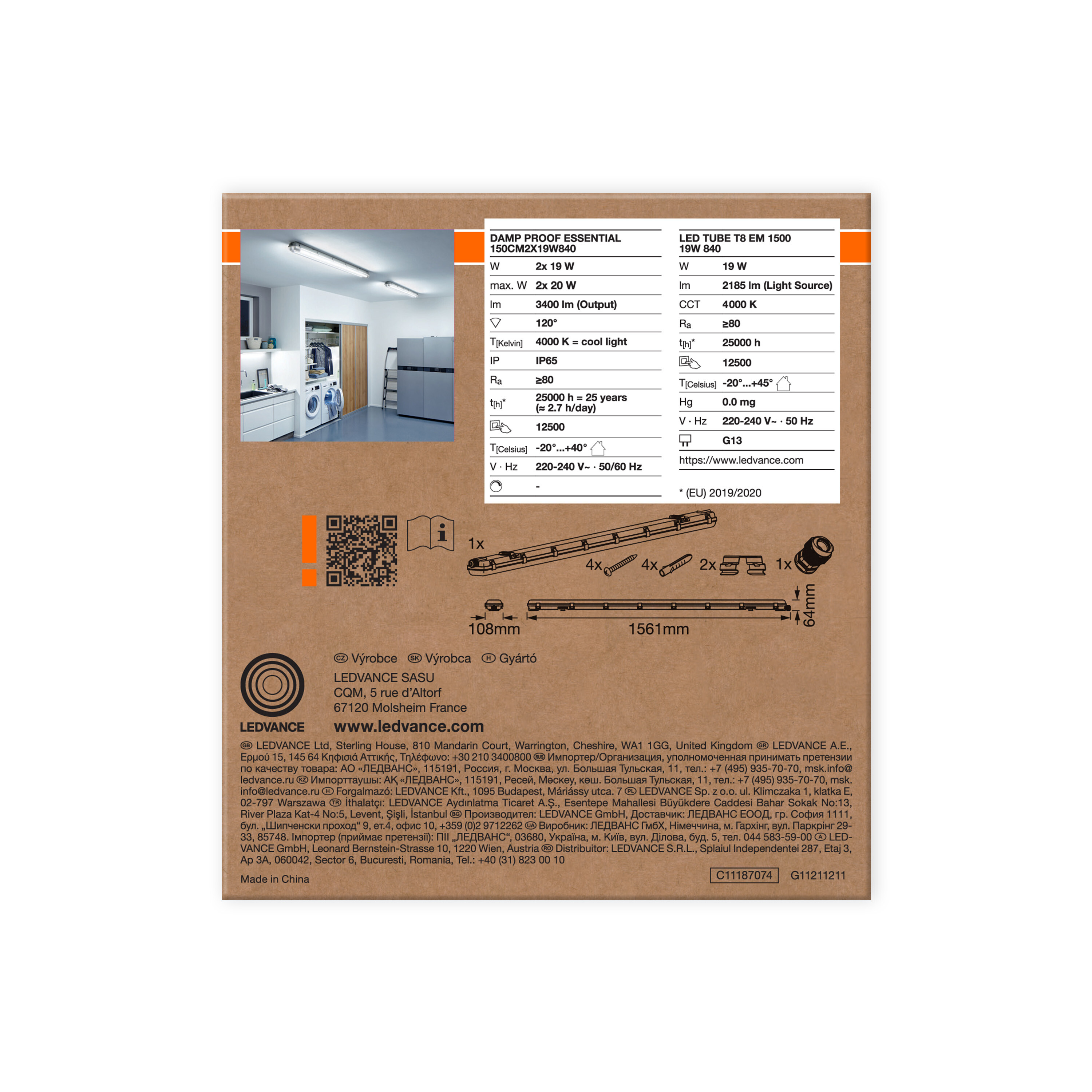 Osram Feuchtraumlampe Essential, 150 cm, 2X19W