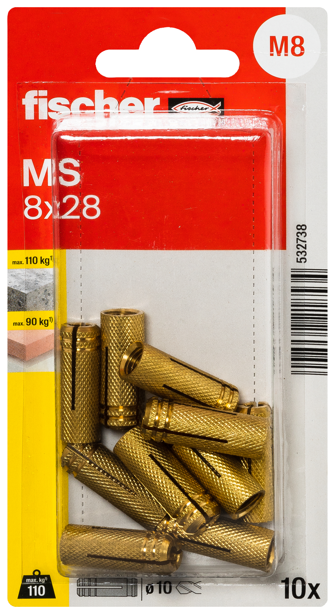 fischer Messingdübel MS 8 x 28 K (10)