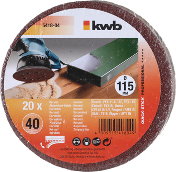 541804-300 Kwb Schleifscheiben gelocht, 115 mm, K40
