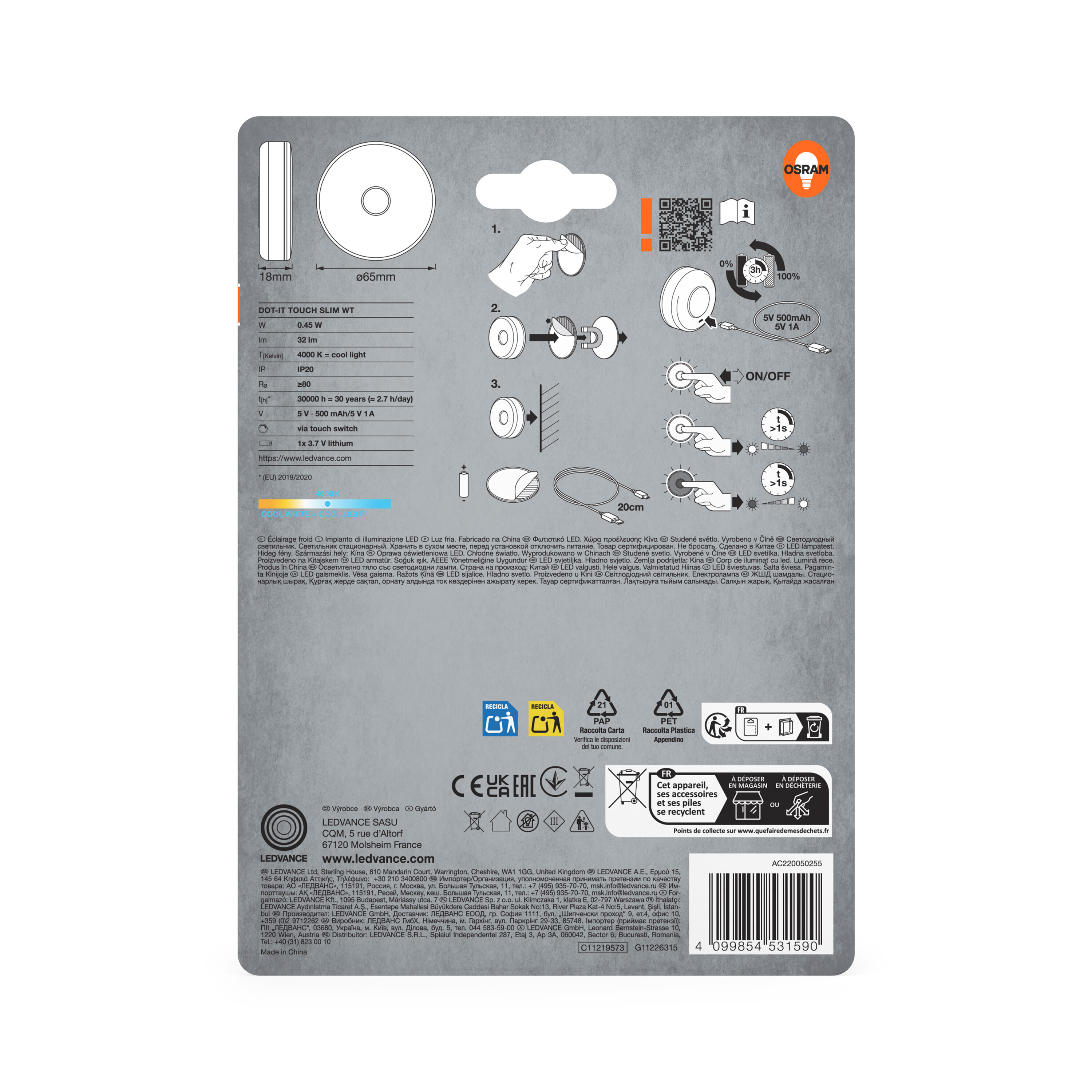 Osram Handleuchte "DOT-it Touch Slim", weiß