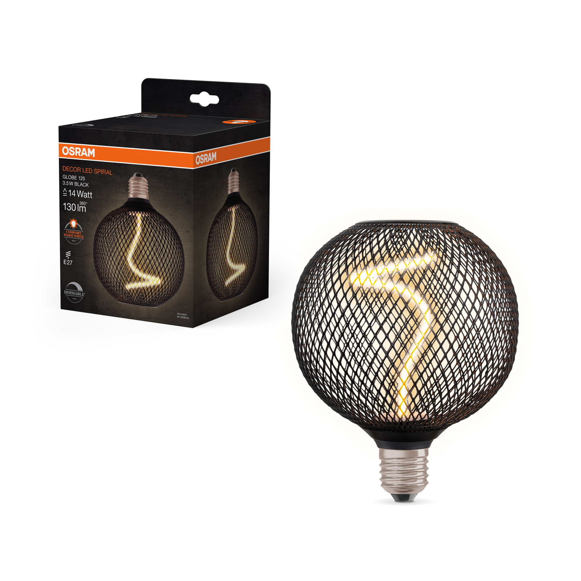 Osram LED Leuchte Globe, schwarz, warmweiß, E27