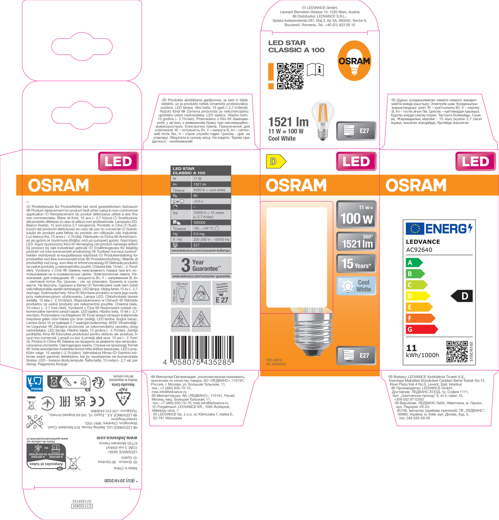 Osram LED Retrofit Classic, kaltweiß, E27