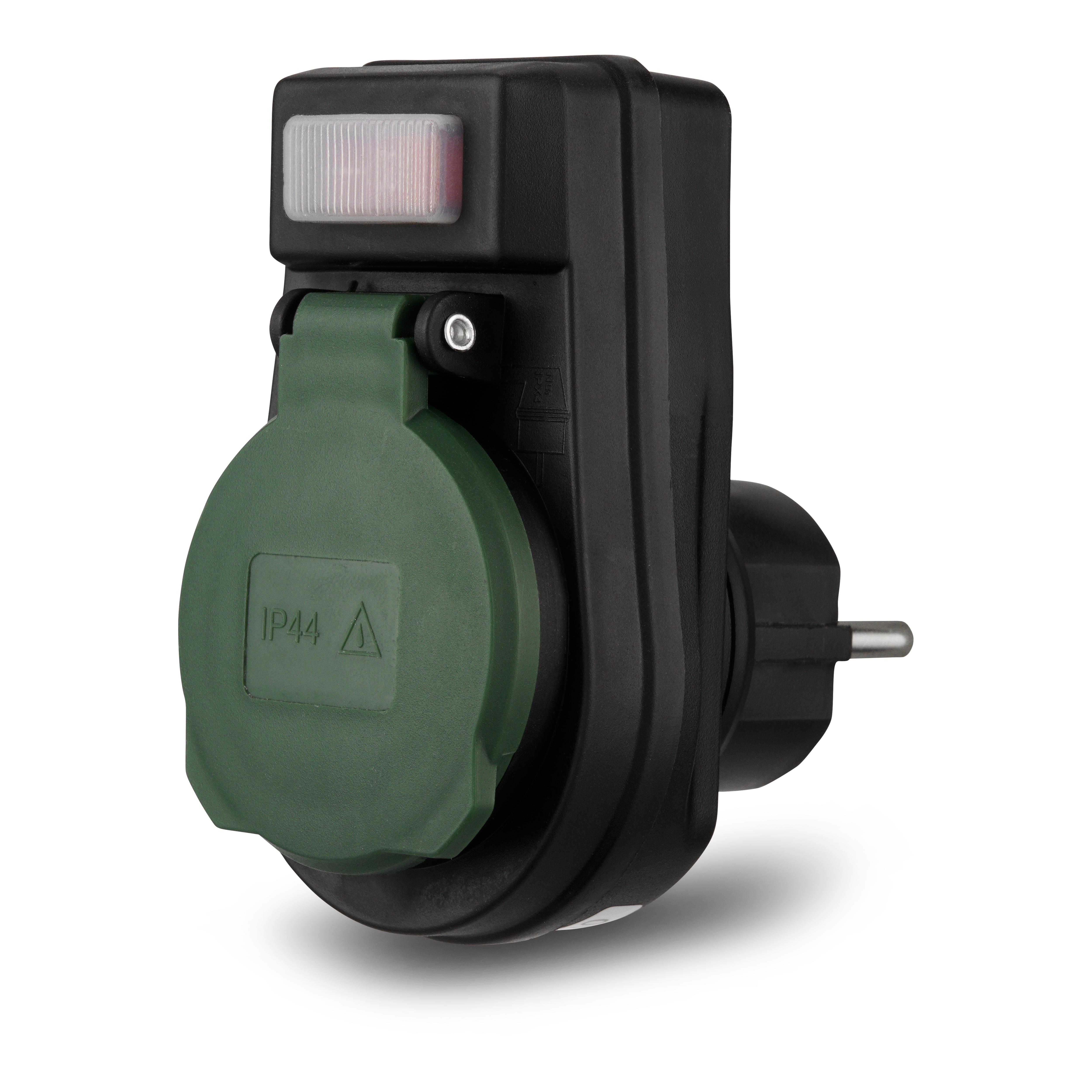 REV Steckdosenadapter mit Schalter IP44, schwarz /grün