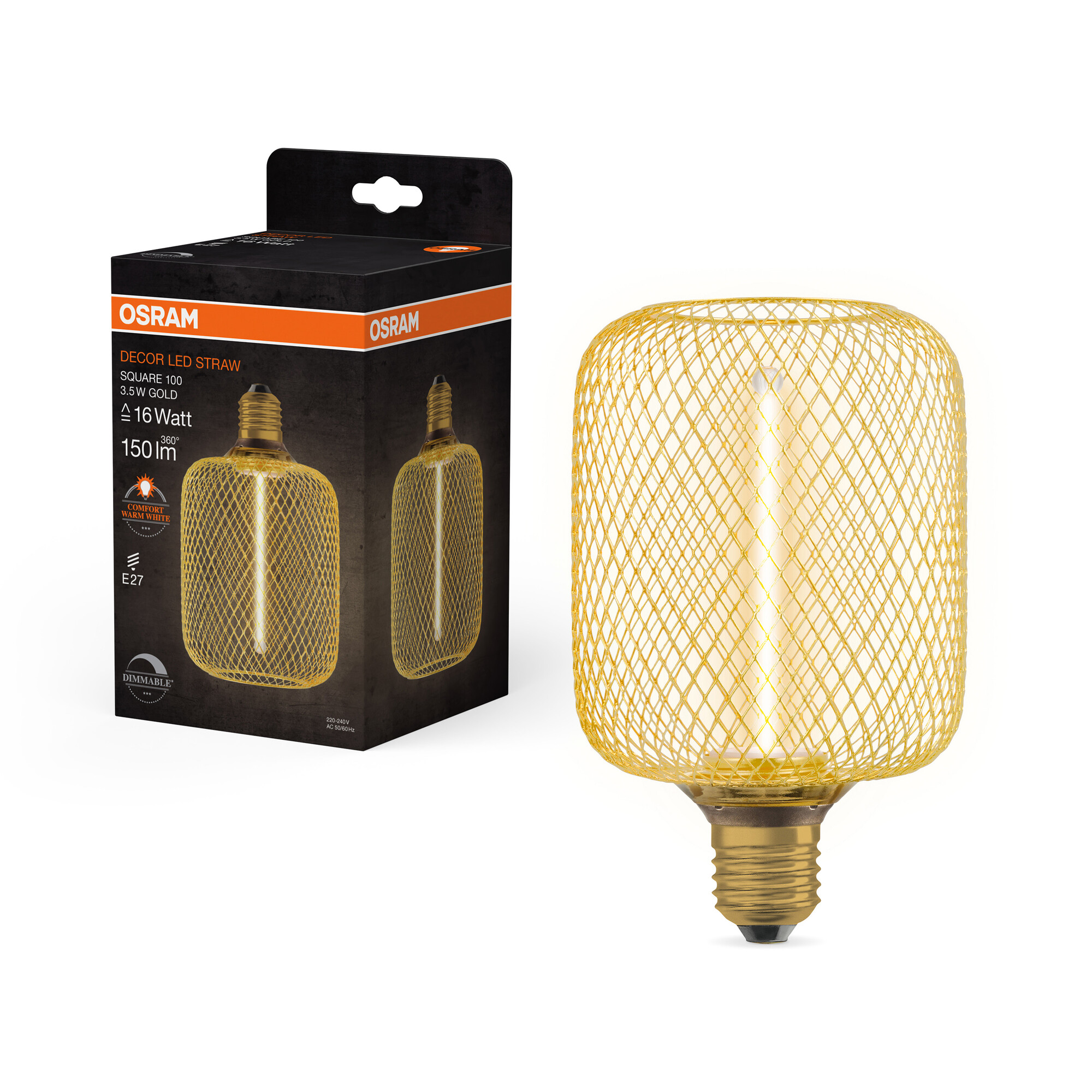Osram LED Leuchte Quadrat, gold, warmweiß, E27