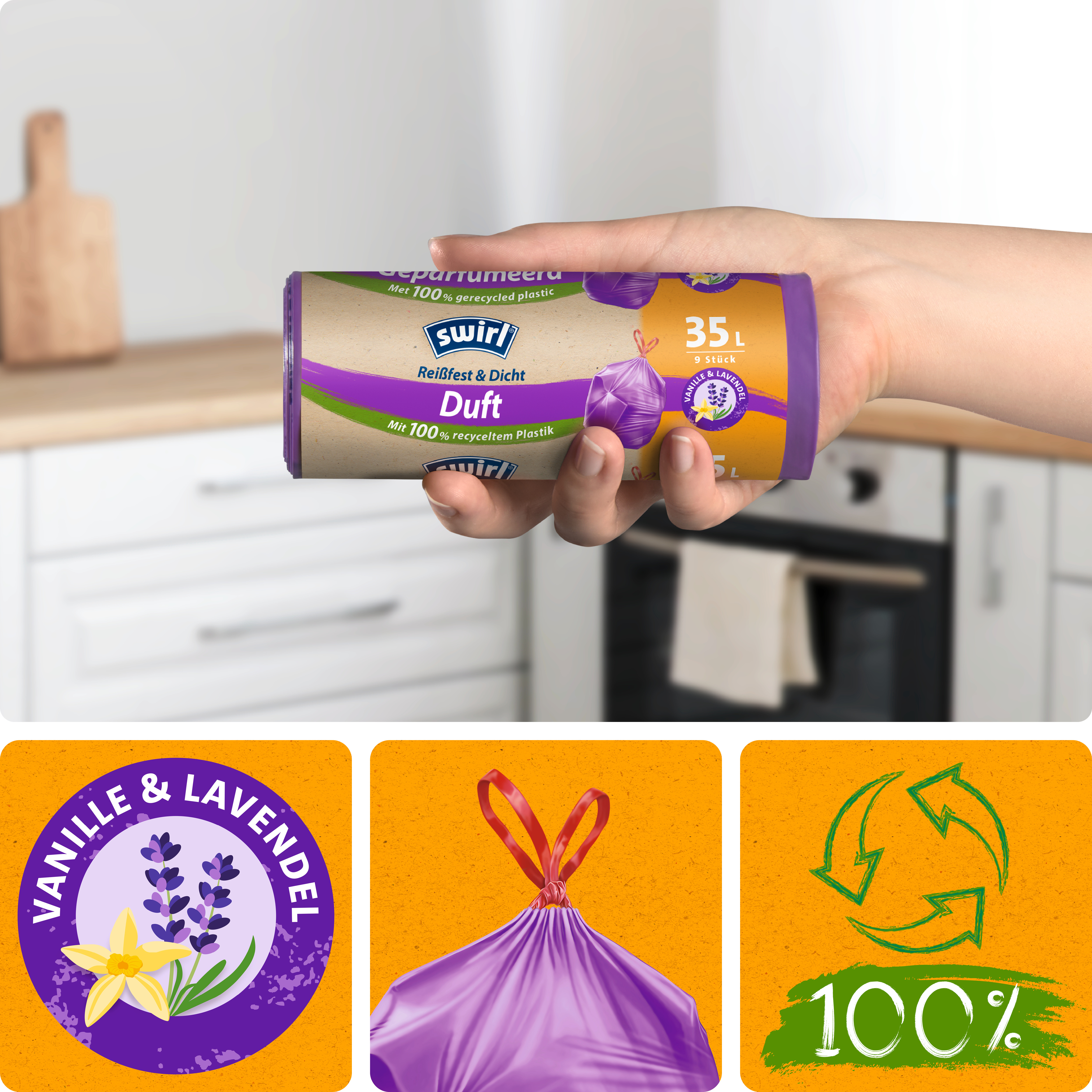 Swirl® Duft-Müllbeutel Vanille-Lavendel, 35 l Swirl® Duft-Müllbeutel Vanille-Lavendel, 35 l