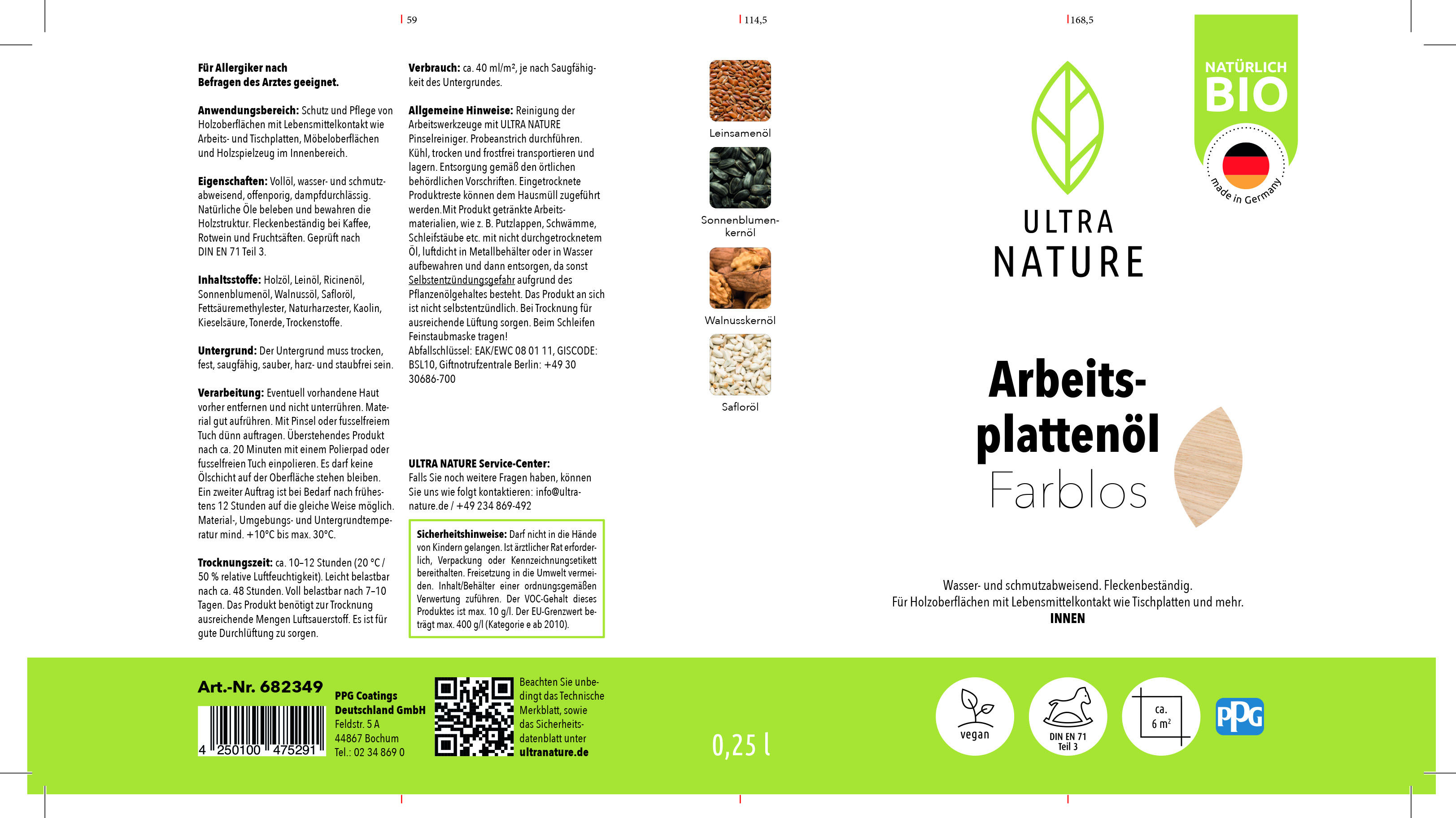 Ultra Nature Arbeitsplattenöl Farblos, 0,25 l Ultra Nature Arbeitsplattenöl Farblos, 0,25 l