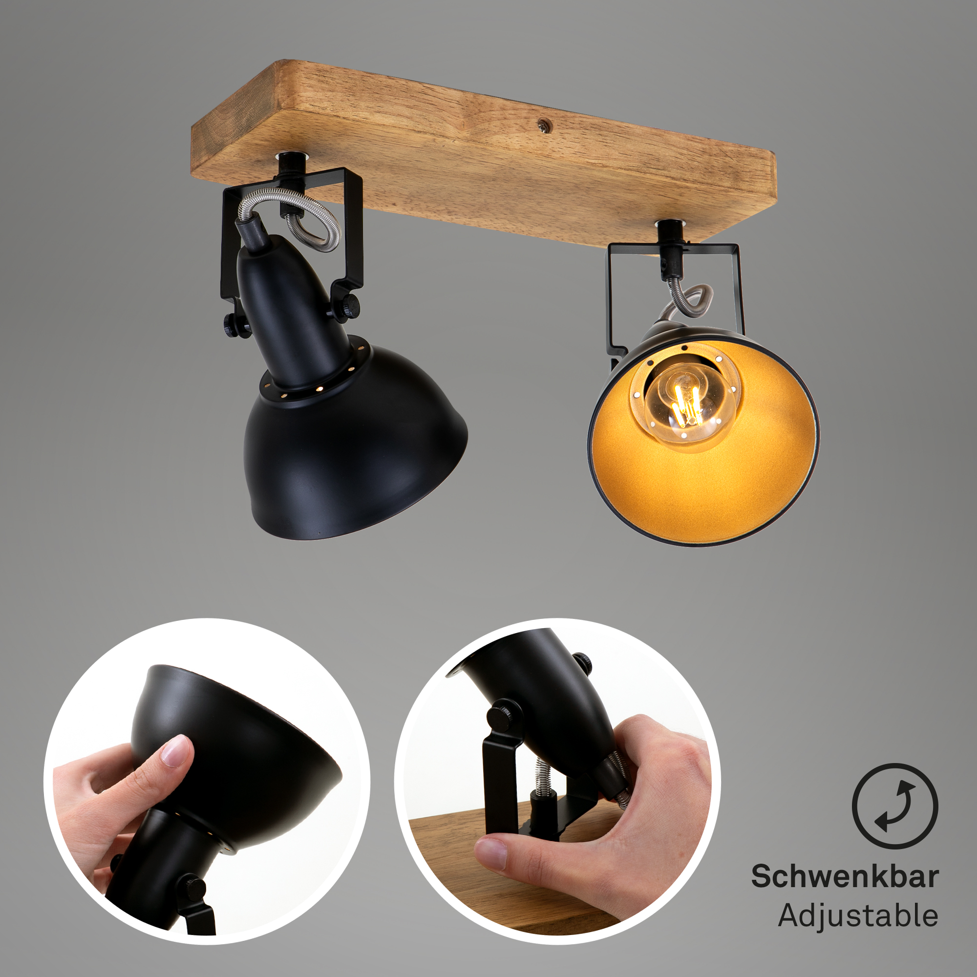 BRILONER SCHIENE 2XE14 HOLZ/SCHWARZ-GOLD