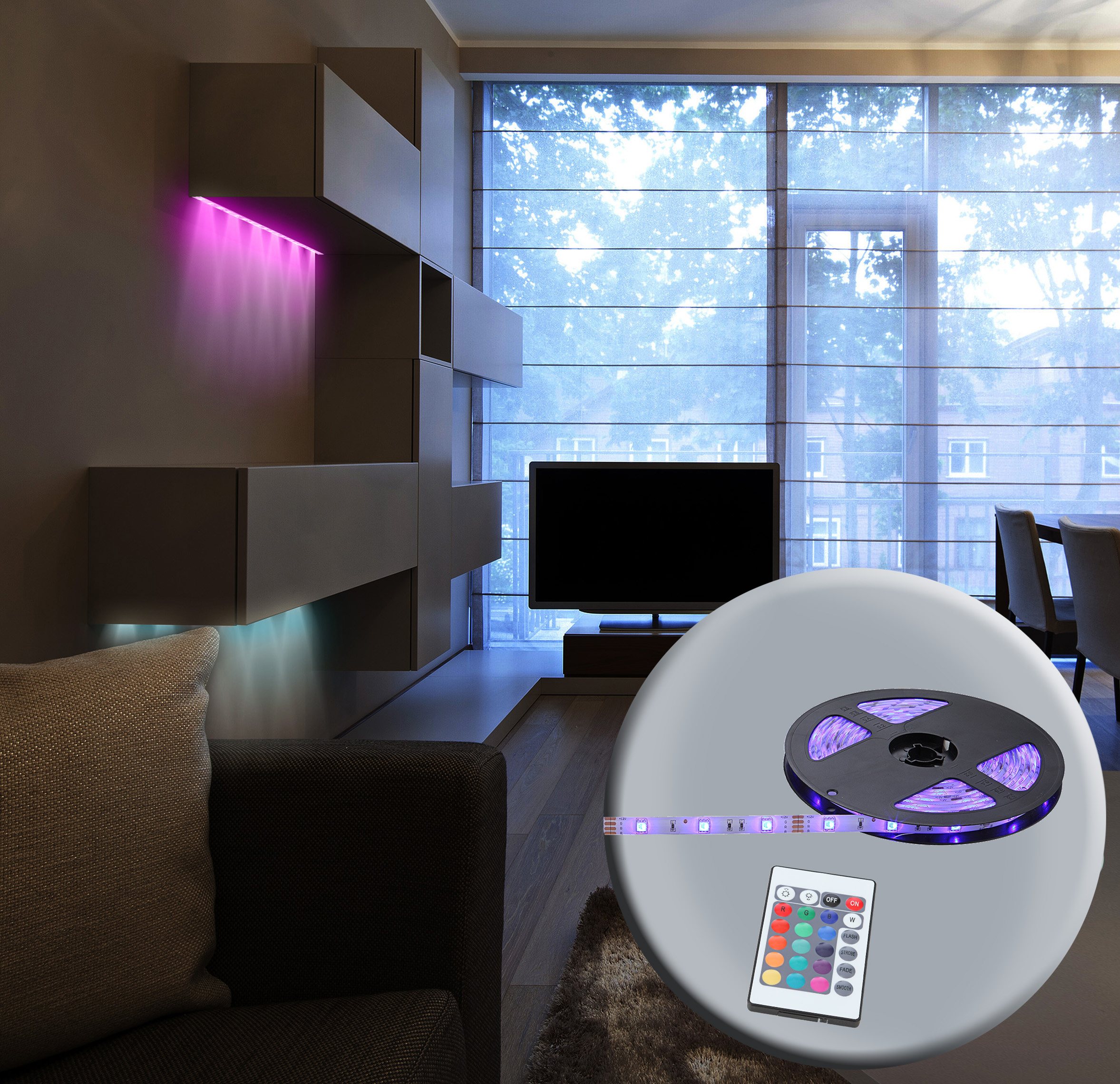 AMBIENTE_38999 Globo LED Stripe, 150 LEDS 5 m, RGB, dimmbar