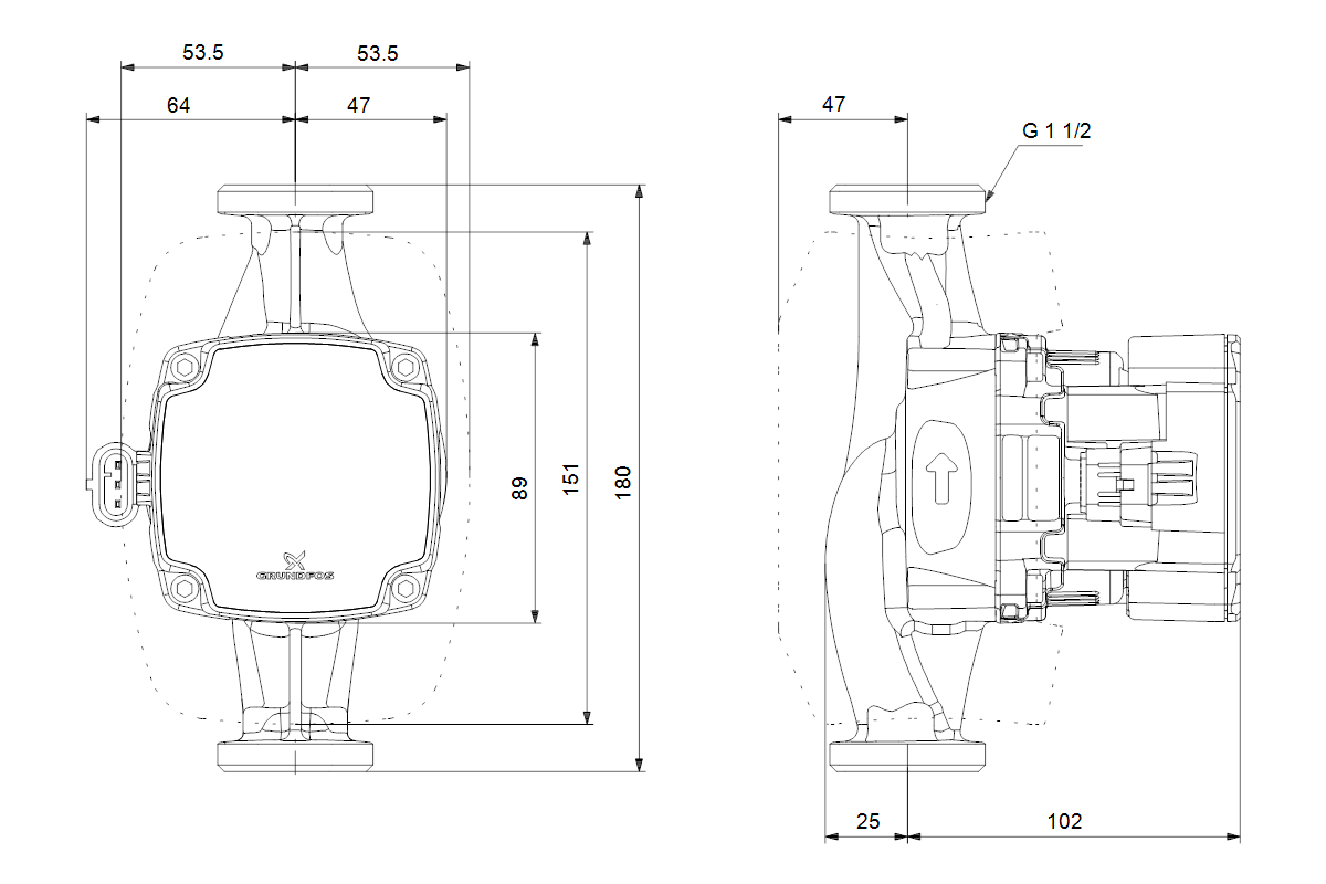 Grundfos Hocheffizienz-Umwälzpumpe ALPHA1 GO 25-40 180, 220-240v