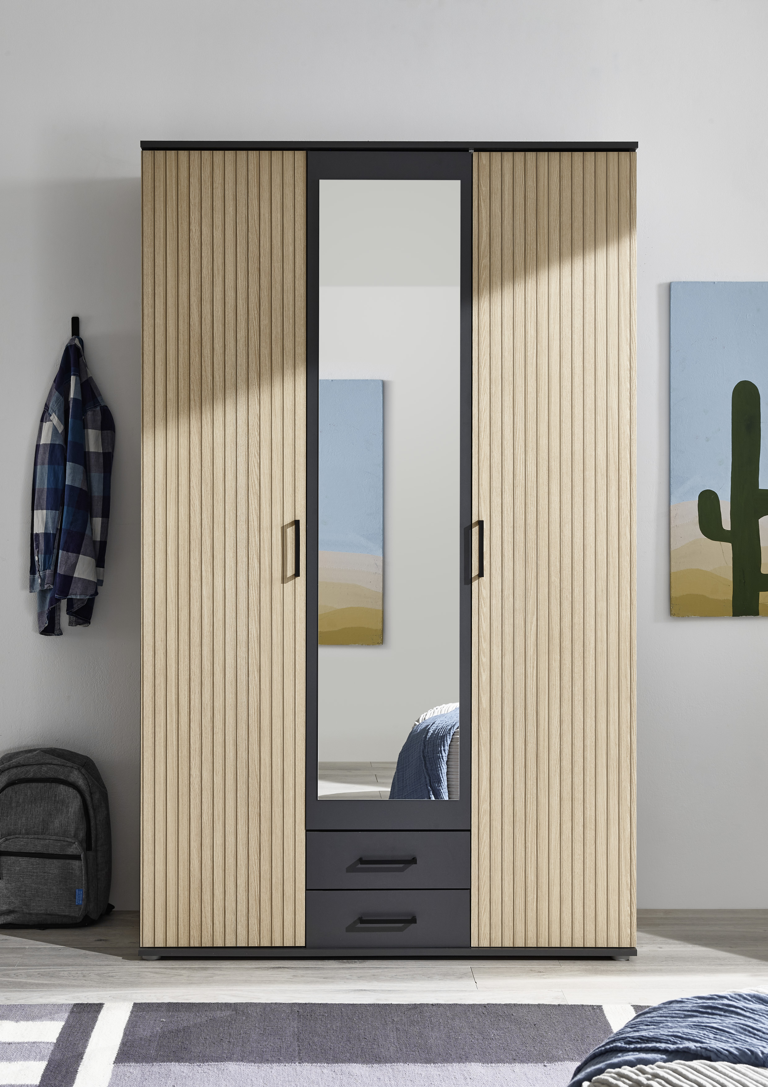 Pol-Power Kleiderschrank Laurie, graphit/eiche