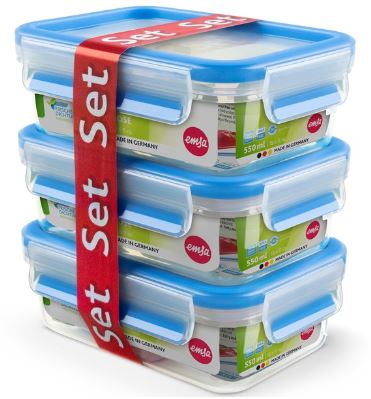 EMSA Clip & Close Frischhaltedosen-Set, 3 x 0,55 L, blau EMSA Clip & Close Frischhaltedosen-Set, 3 x 0,55 L, blau