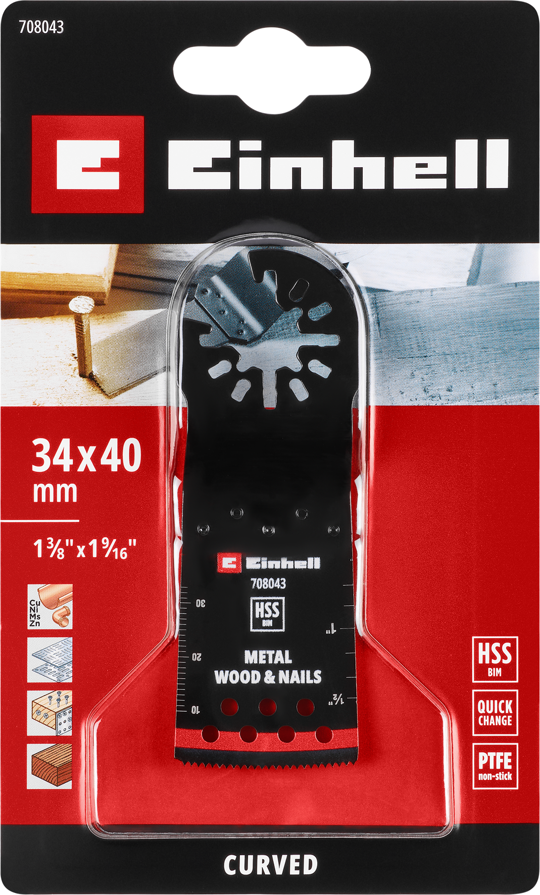 Einhell HSS-BiM-Tauchsägeblatt mit Universalaufnahme, curved, 34 x 40 mm