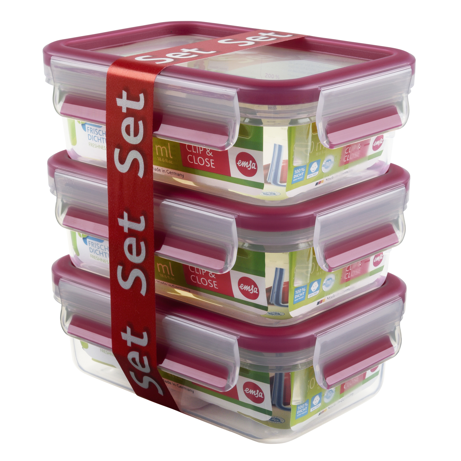 EMSA Clip & Close Frischhaltedosen-Set, 3 x 0,55 L, himbeer EMSA Clip & Close Frischhaltedosen-Set, 3 x 0,55 L, himbeer