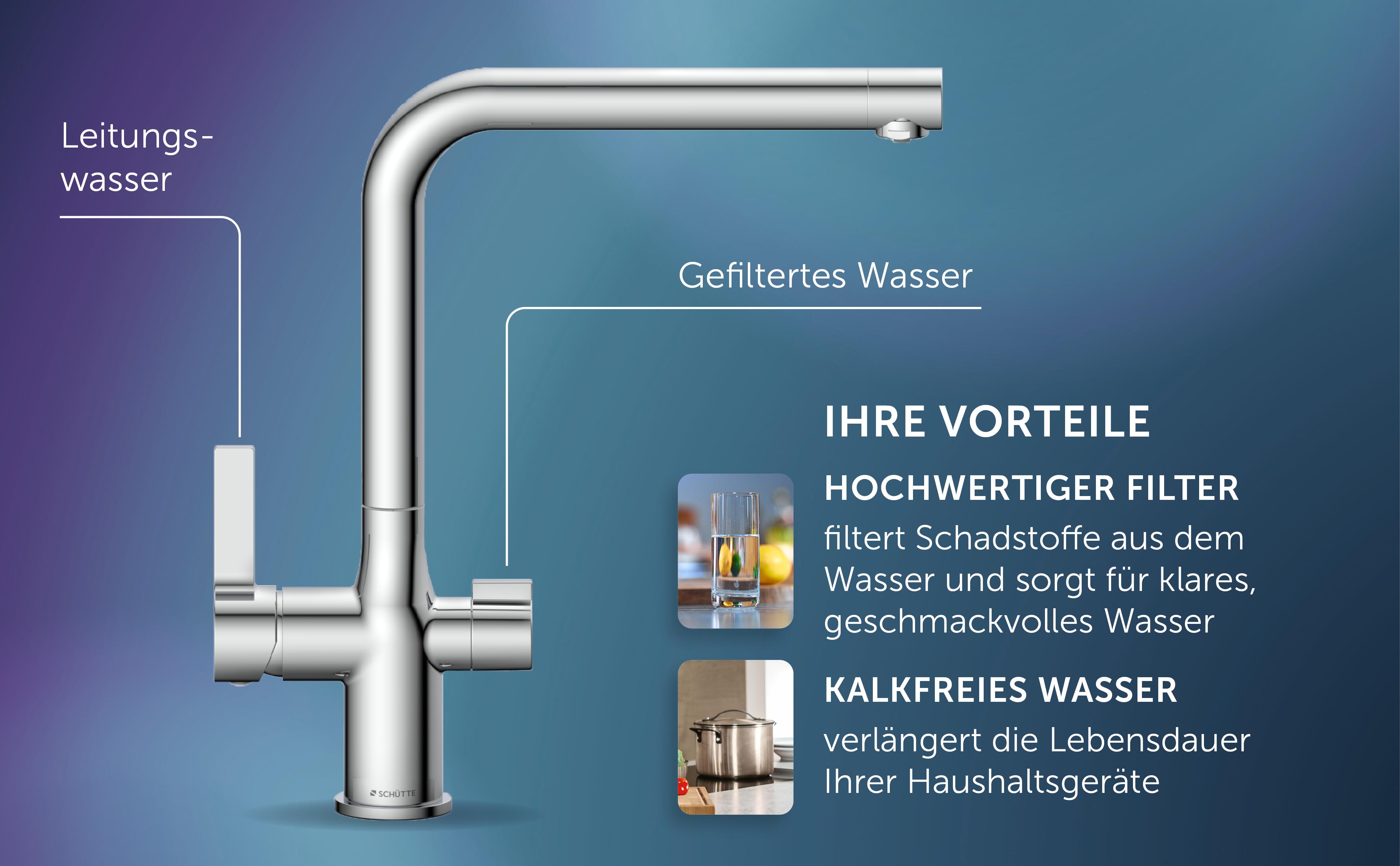 Schütte Trinkwasser-Spültischarmatur AQUASTAR PRO, Chrom, mit Filtersystem