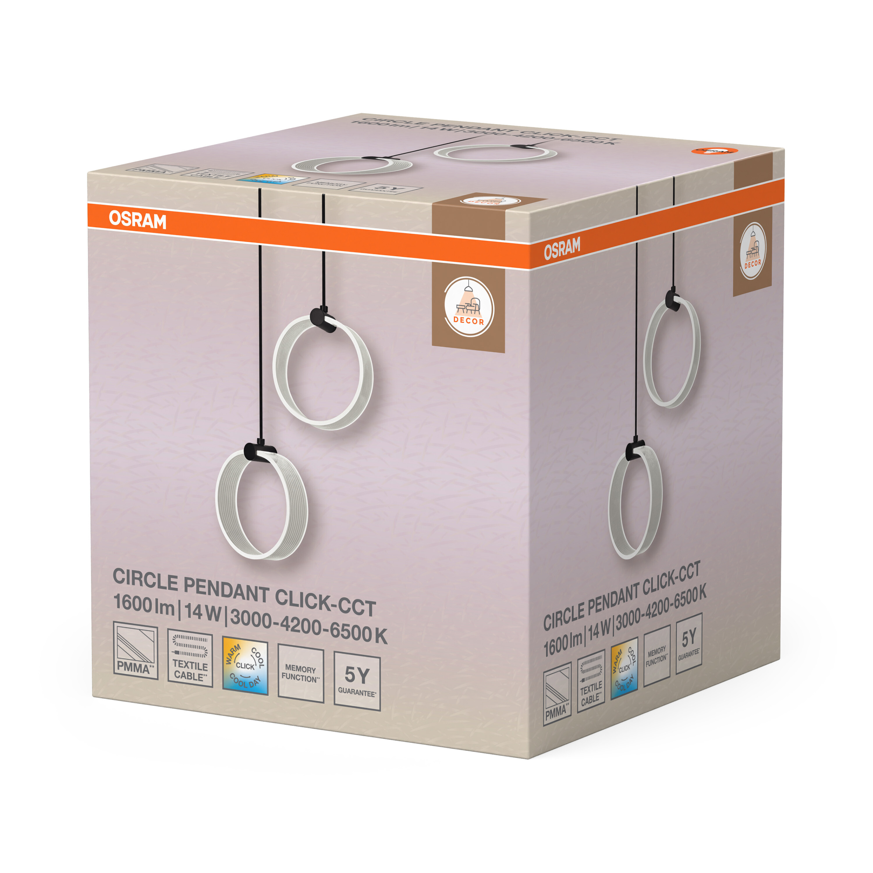 Osram Decor Runde Pendelleuchte, 2 Pendel, 14W, schwarz