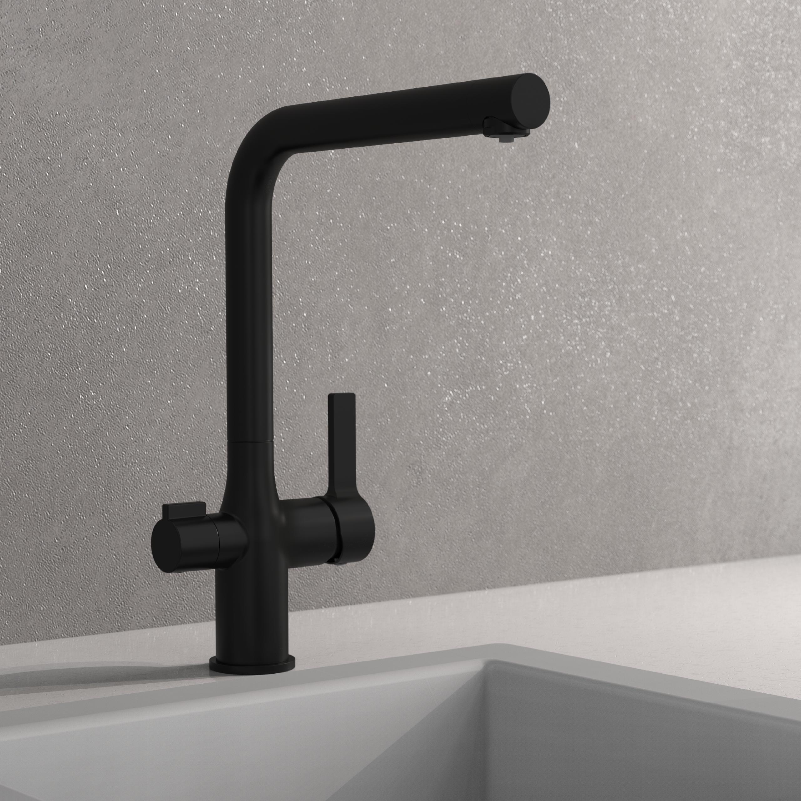 Schütte Trinkwasser-Spültischarmatur AQUASTAR PRO, Schwarz matt, mit Filtersystem