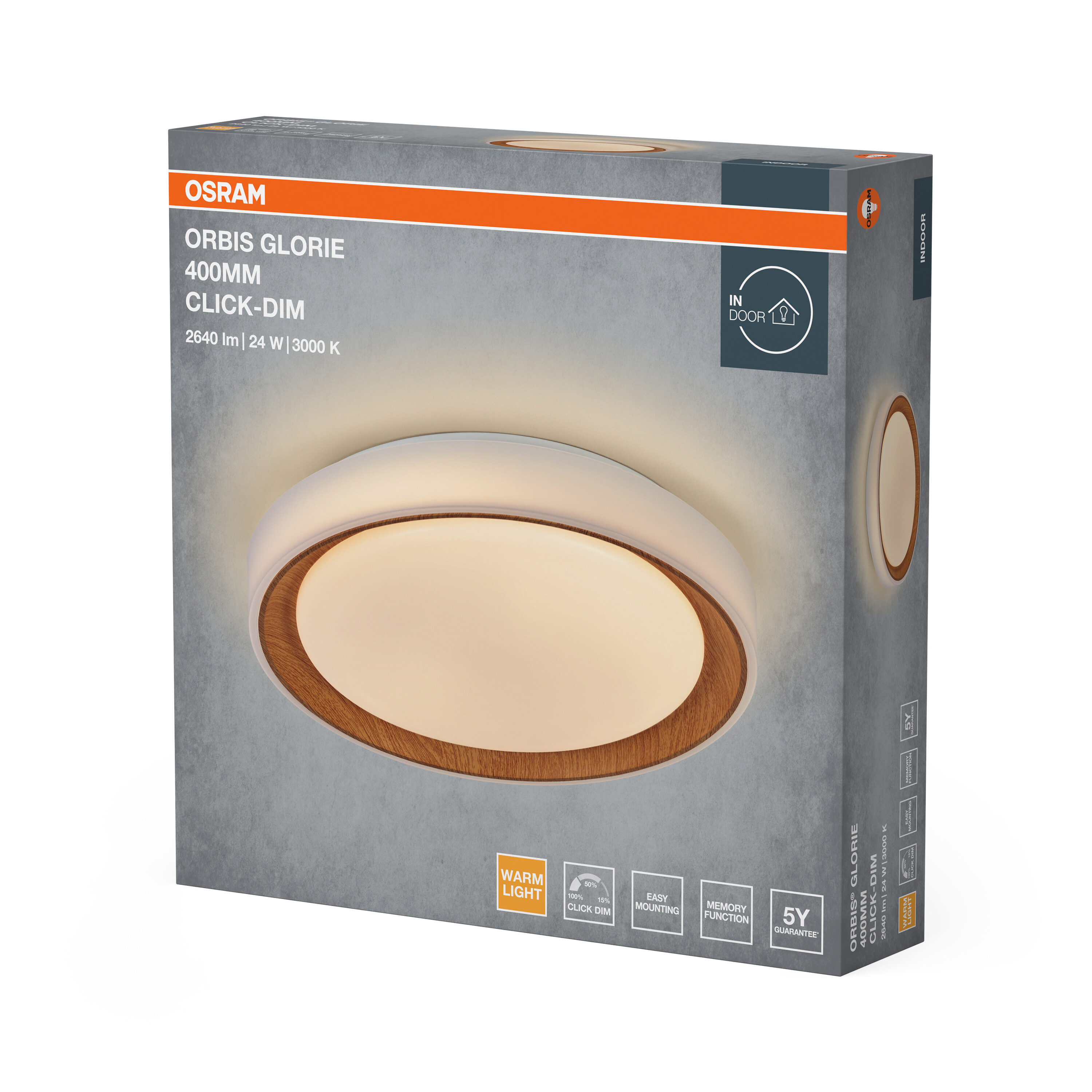Osram Led Deckenleuchte "Orbis Glorie", 400 mm, 24W, 830, Holzdekor