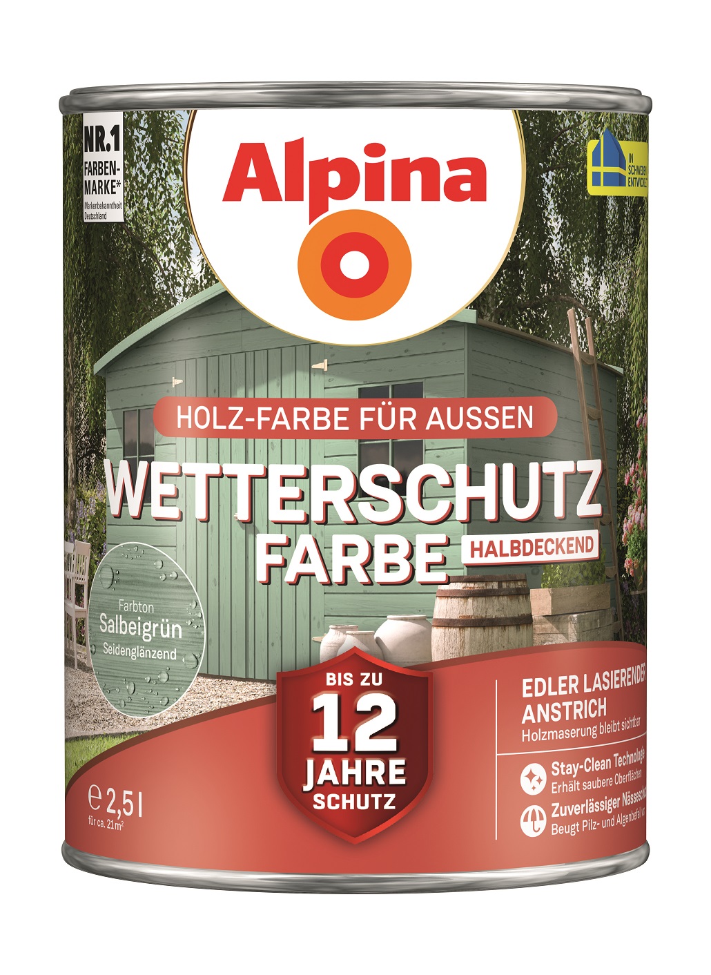 Alpina Wetterschutz-Farbe Salbeigrün, 2,5L