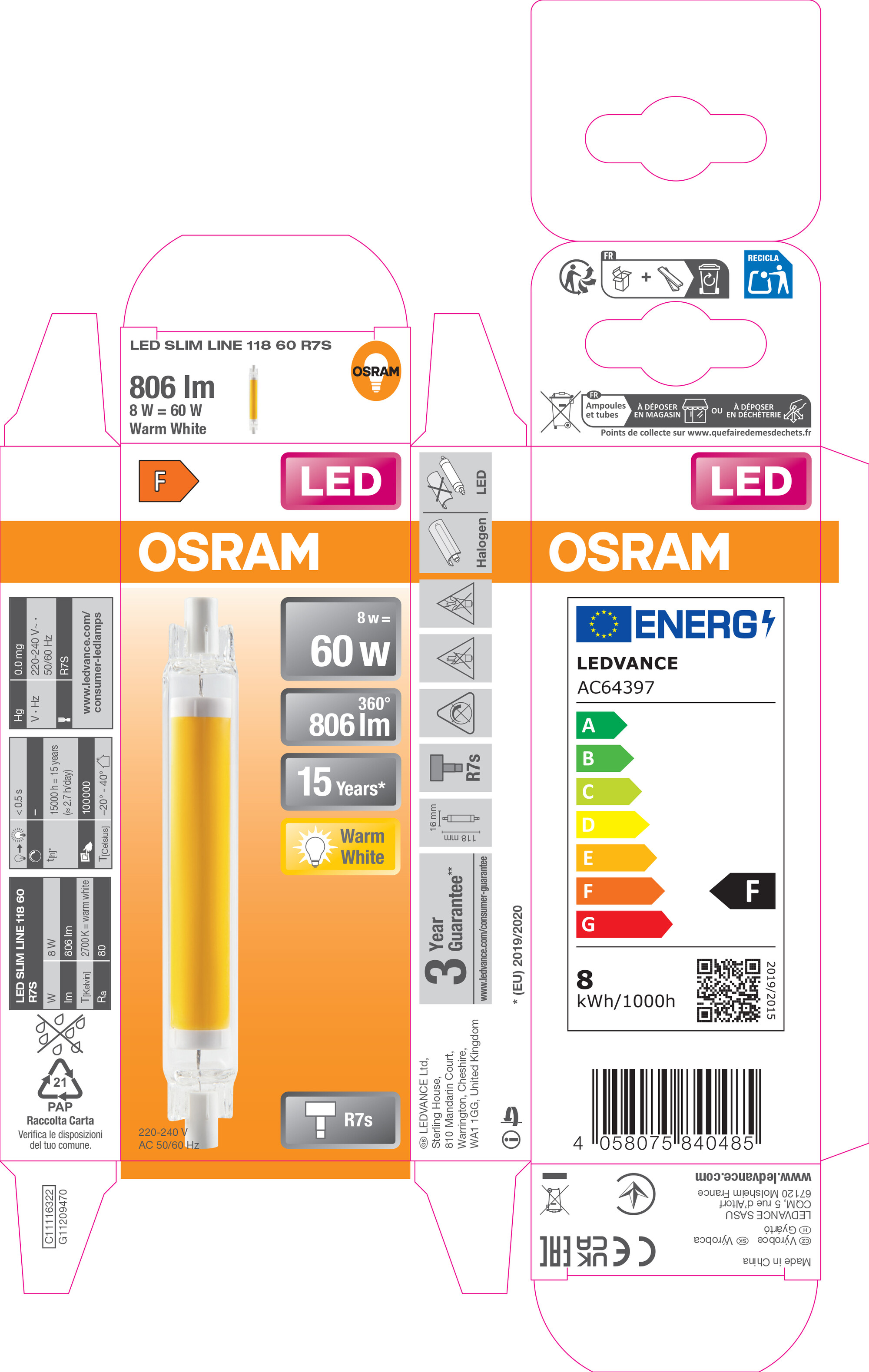 Osram LED Slim Line Lampe, 8W, warmweiß