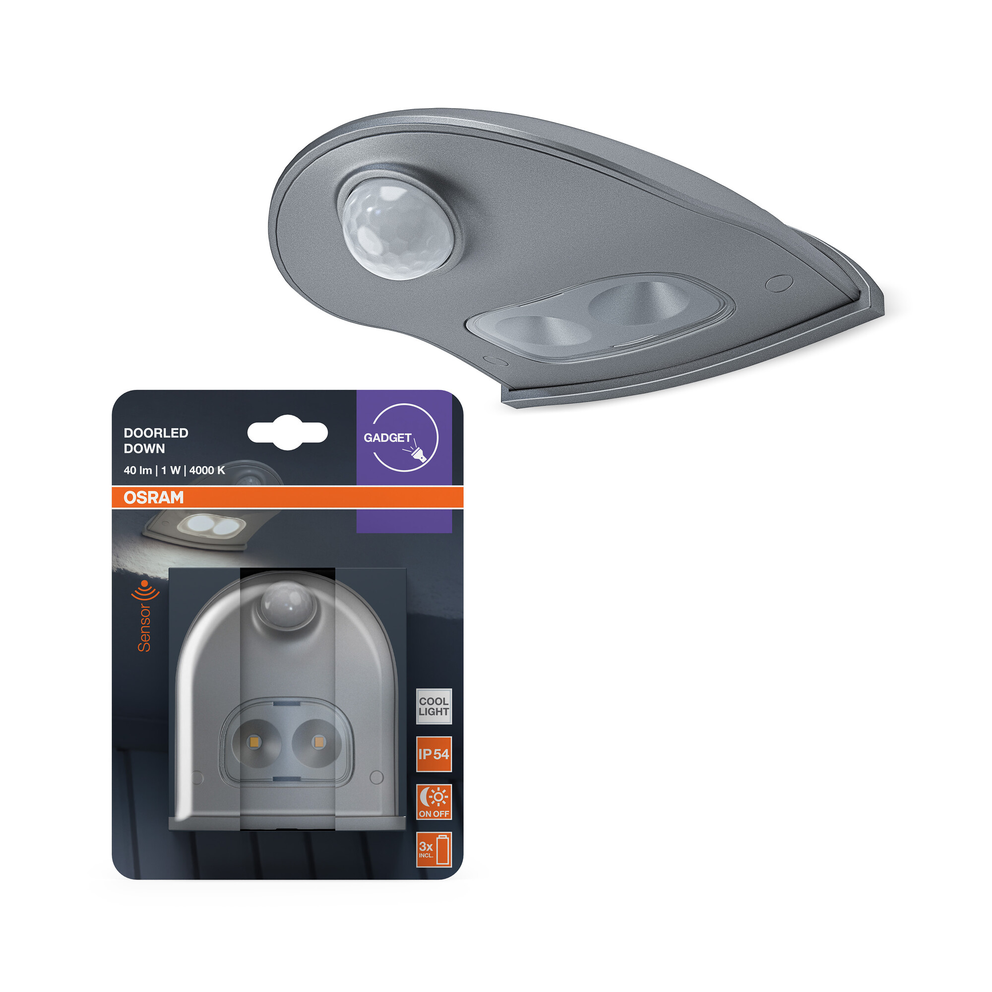 Osram Außenleuchte "DoorLED Down" mit Sensor, 4000K, silber