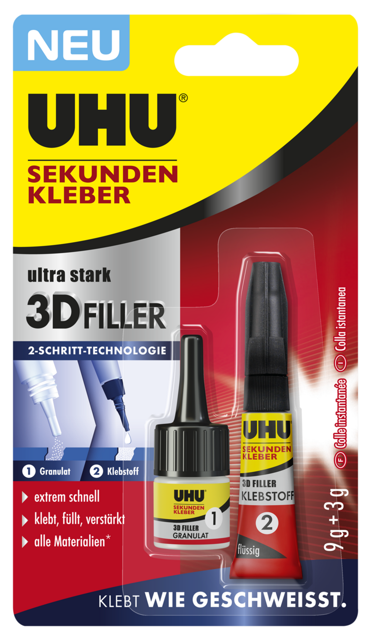 Uhu Sekundenkleber 3D Filler, Infokarte