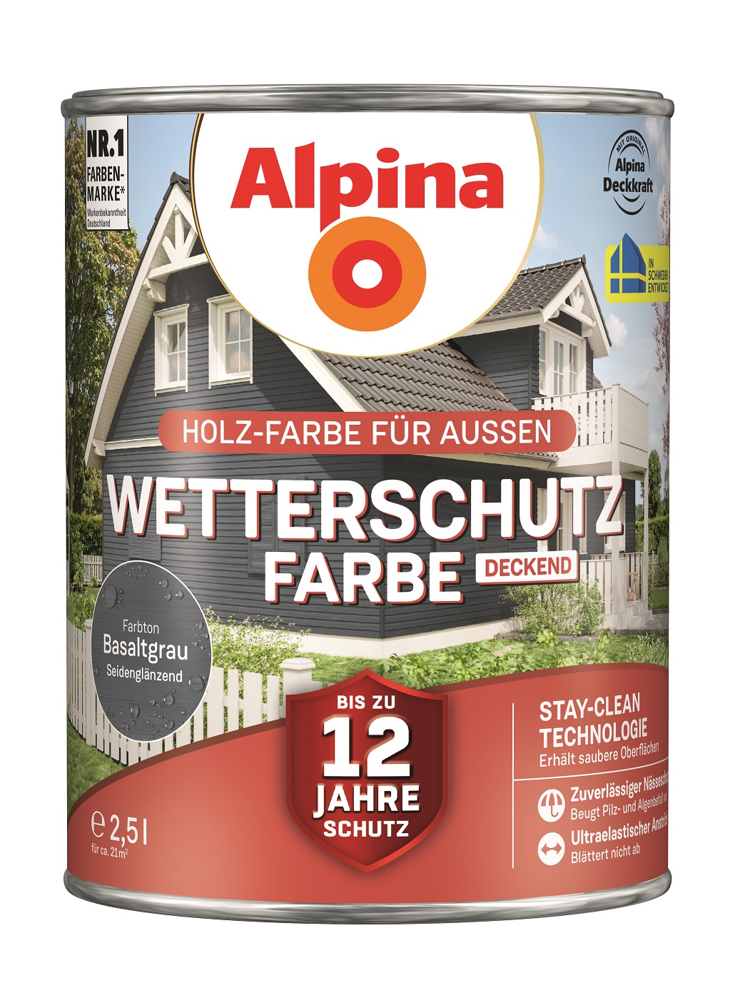 Alpina Wetterschutz-Farbe Basaltgrau, 2,5L