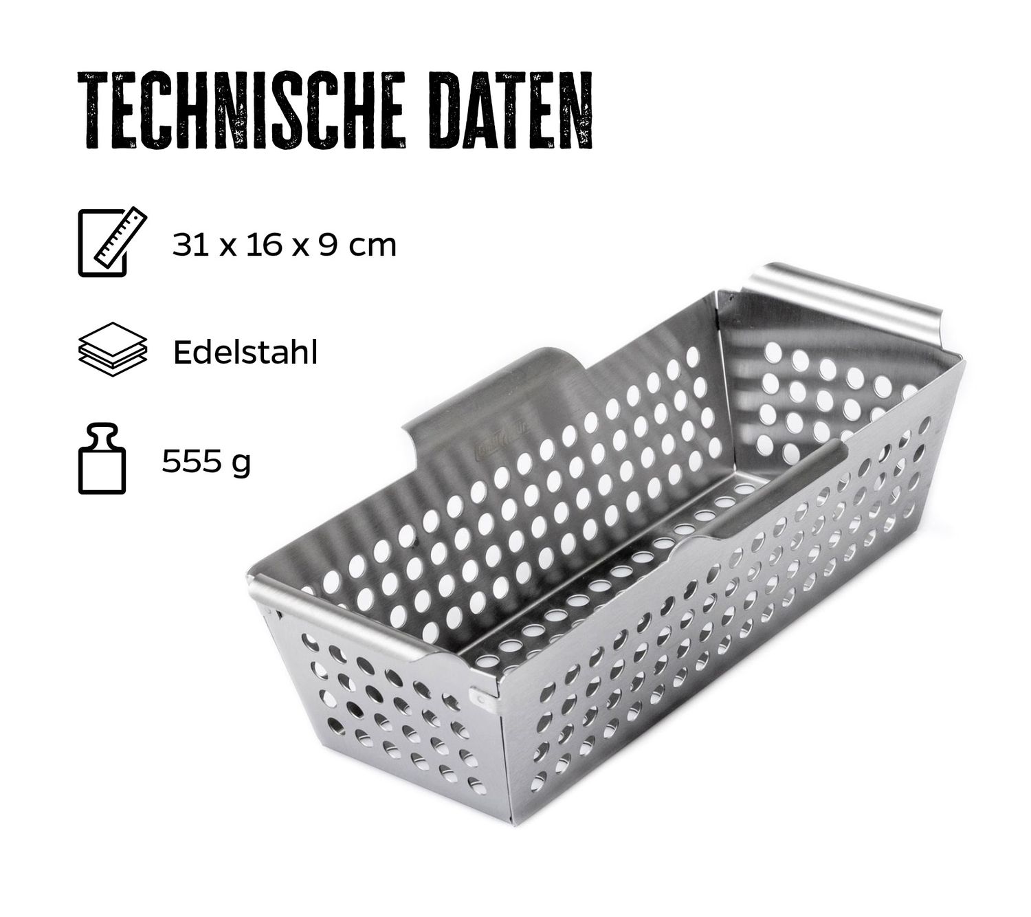 Grillfürst Edelstahl Gemüsekorb rechteckig, 27,5 cm x 13,5 cm x 8 cm