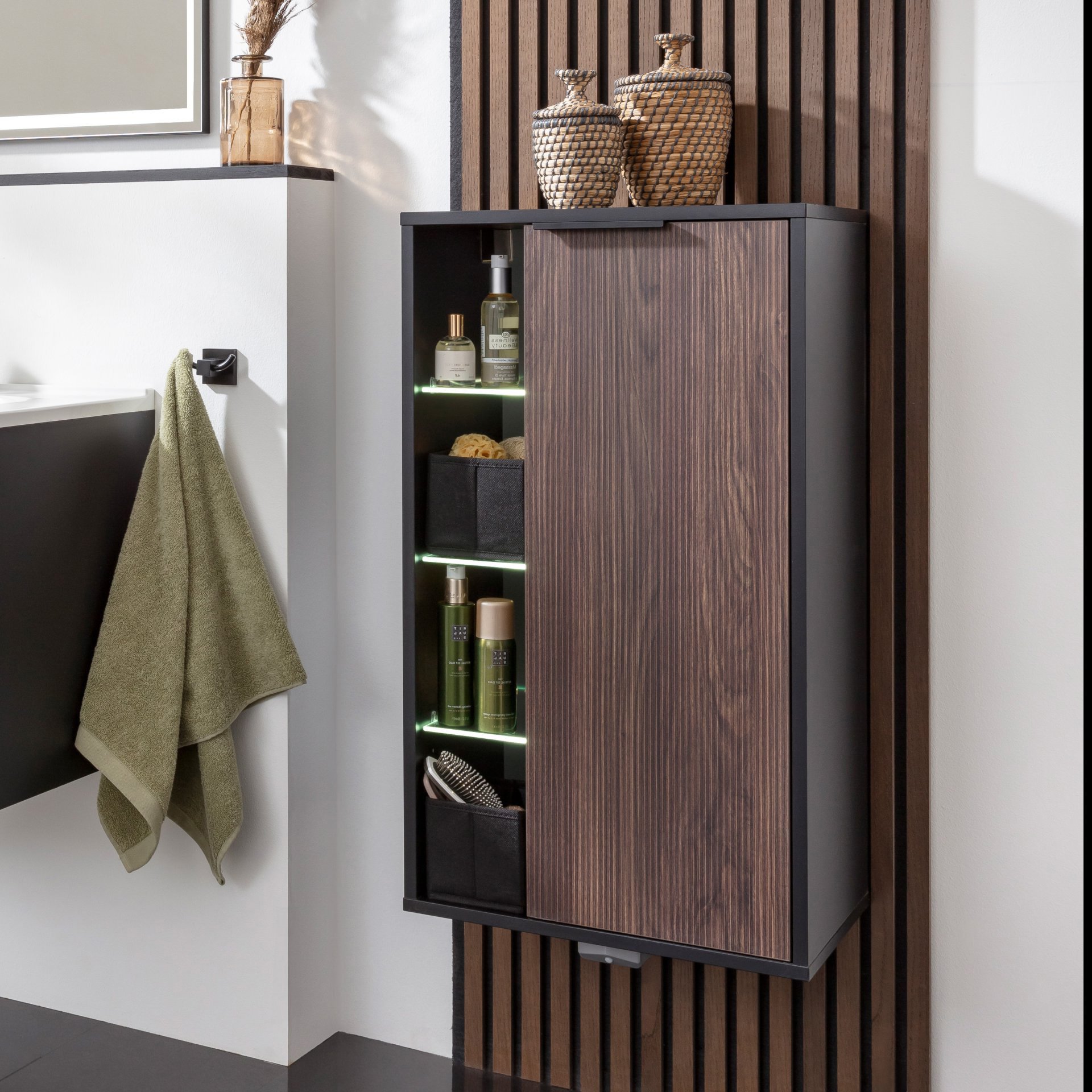 Fackelmann B.Paris F-Midischrank rechts, 470 mm, Schwarz/Rigoletto Eiche
