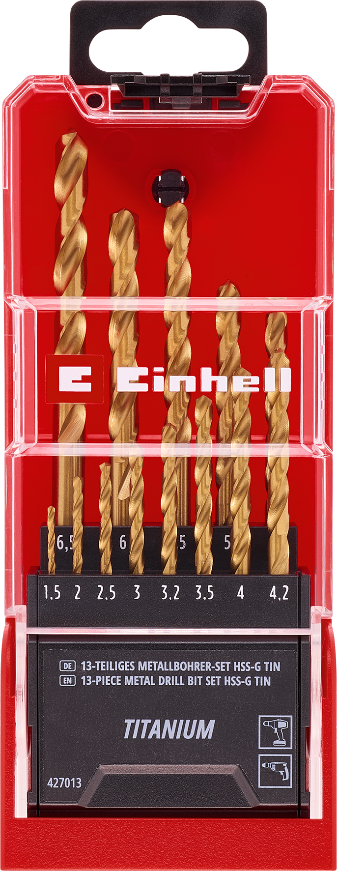 Einhell HSS-TiN Metallbohrer-Kassette, titanbeschichtet, Ø 1,5-6,5 mm Einhell HSS-TiN Metallbohrer-Kassette, titanbeschichtet, Ø 1,5-6,5 mm