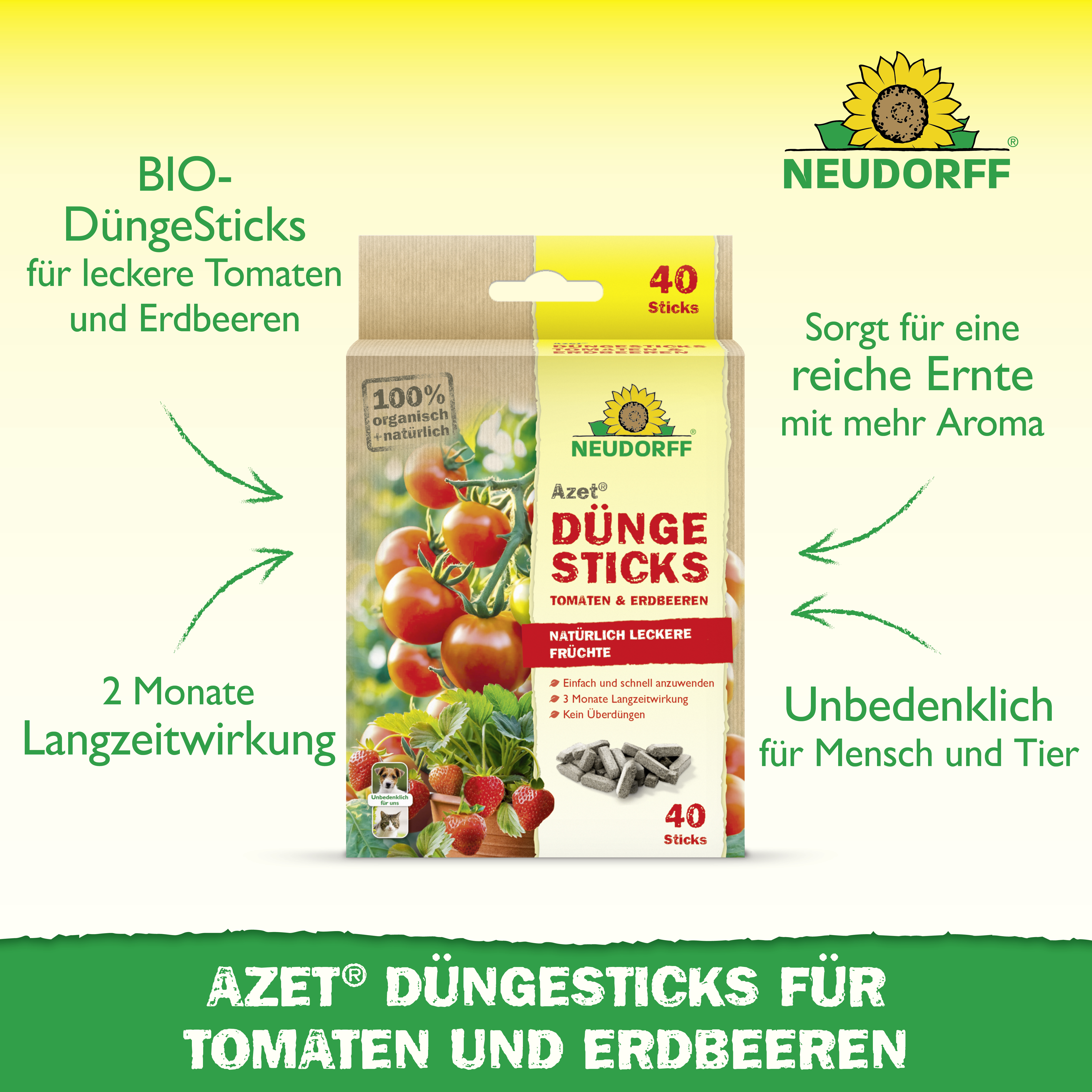 Neudorff Azet DüngeSticks für Tomaten und Erdbeeren, 40 Stück