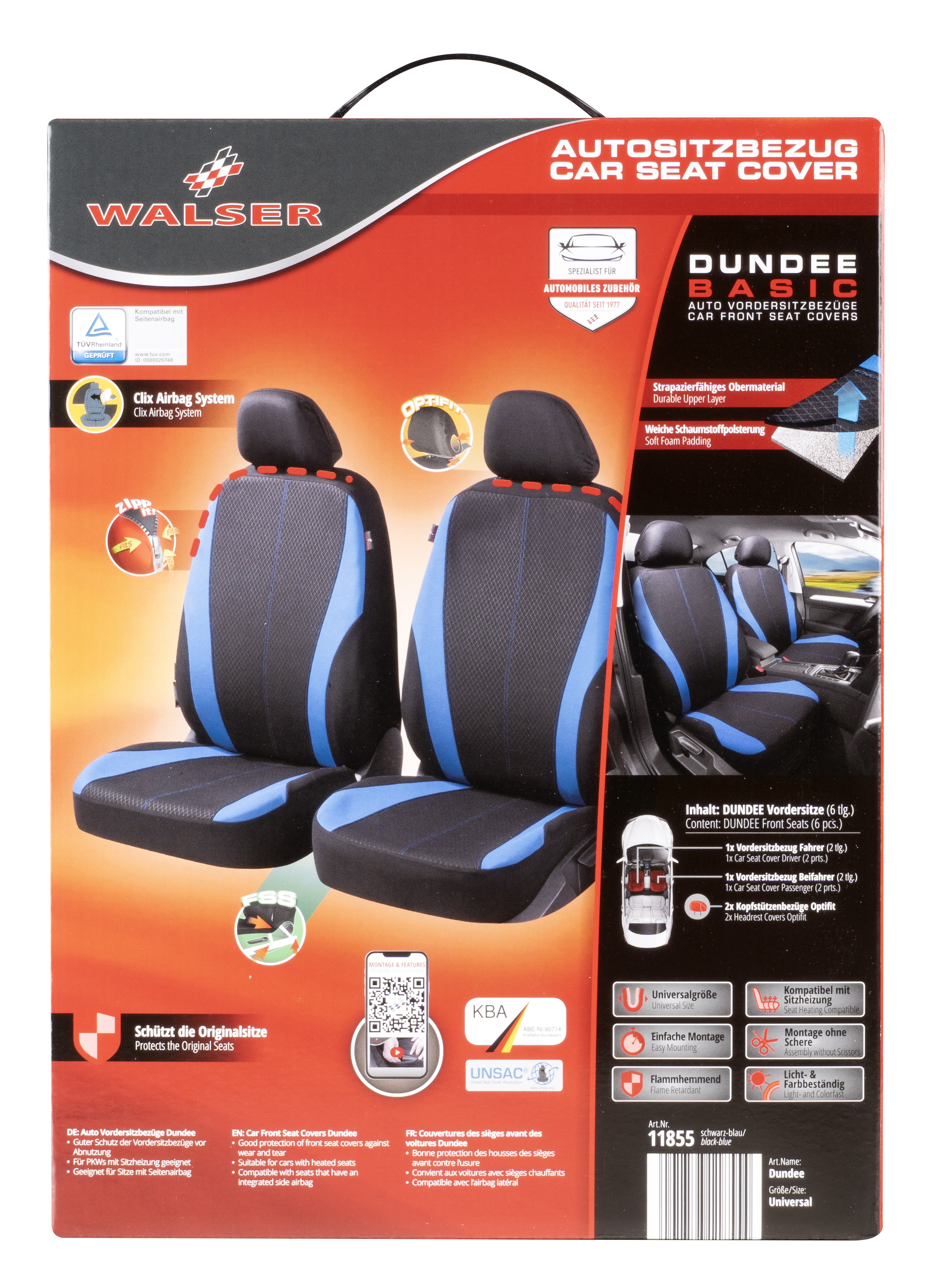 Walser Autositzbezug Dundee, schwarz/blau 2VS 2-teilig 2NS