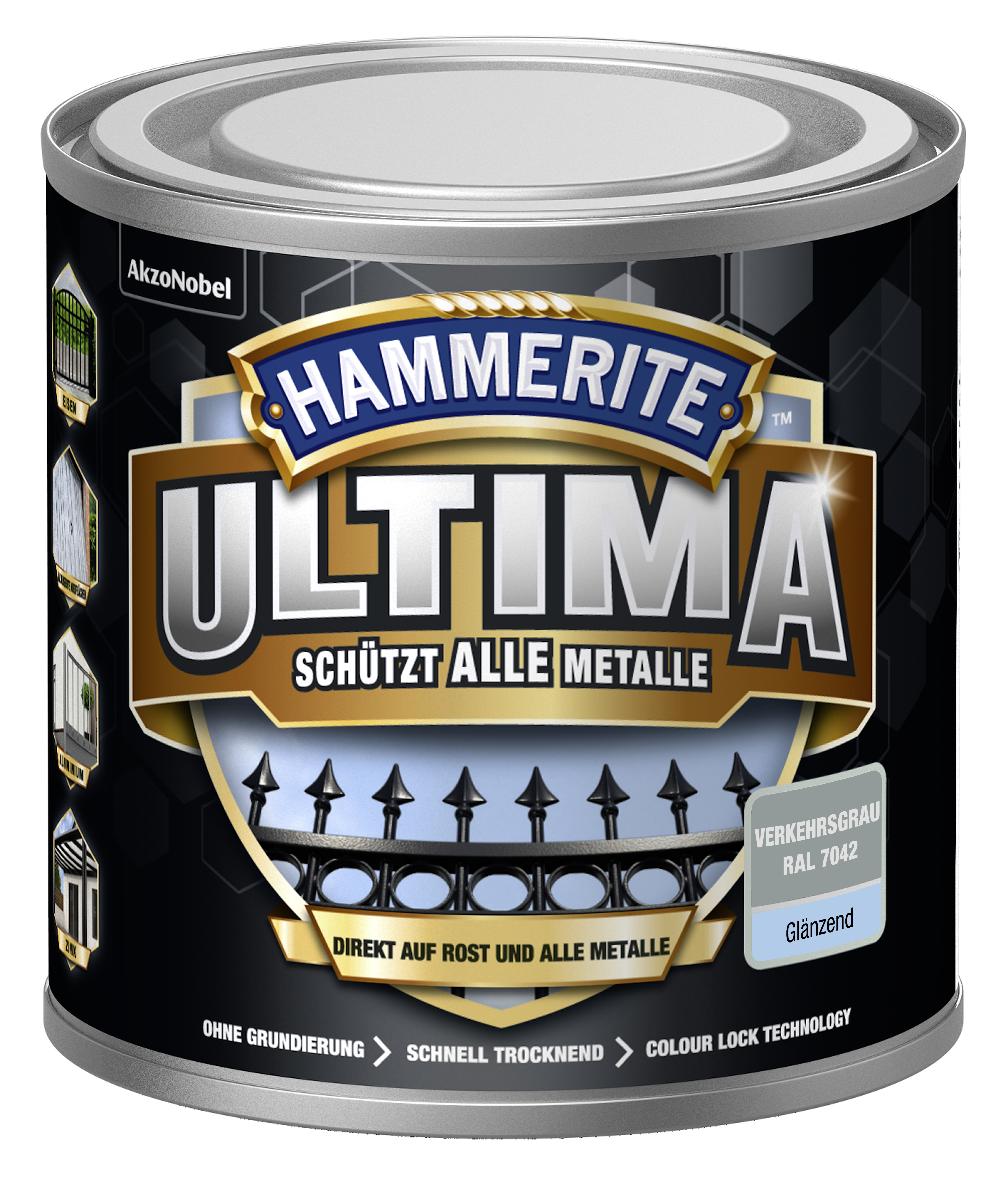 734593_4007591724298_5379718-Hammerite_ULTIMA_Glaenzend_Verkehrsgrau_2056245_250ml HAMMERITE  METALLSCHUTZLACK ULTIMATE GLZ VERKEHRSGRAL 7042 250M
