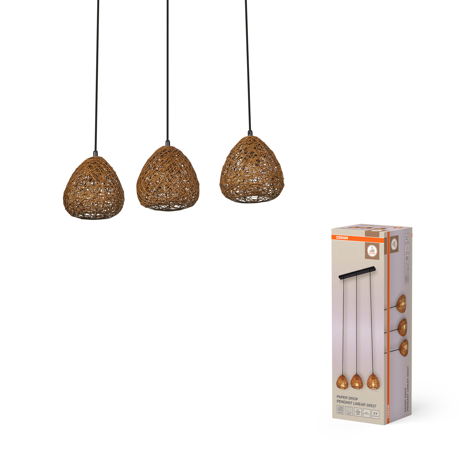 Osram Decor Pendelleuchte Linear, 3xE27, schwarz