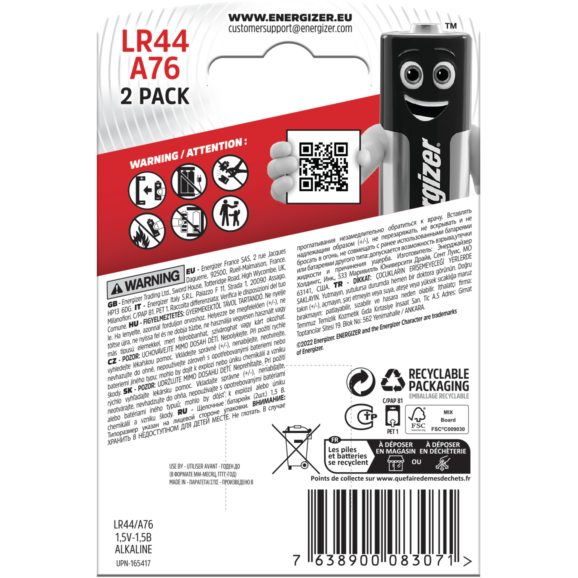 Energizer Batterien Alkaline LR44/A76