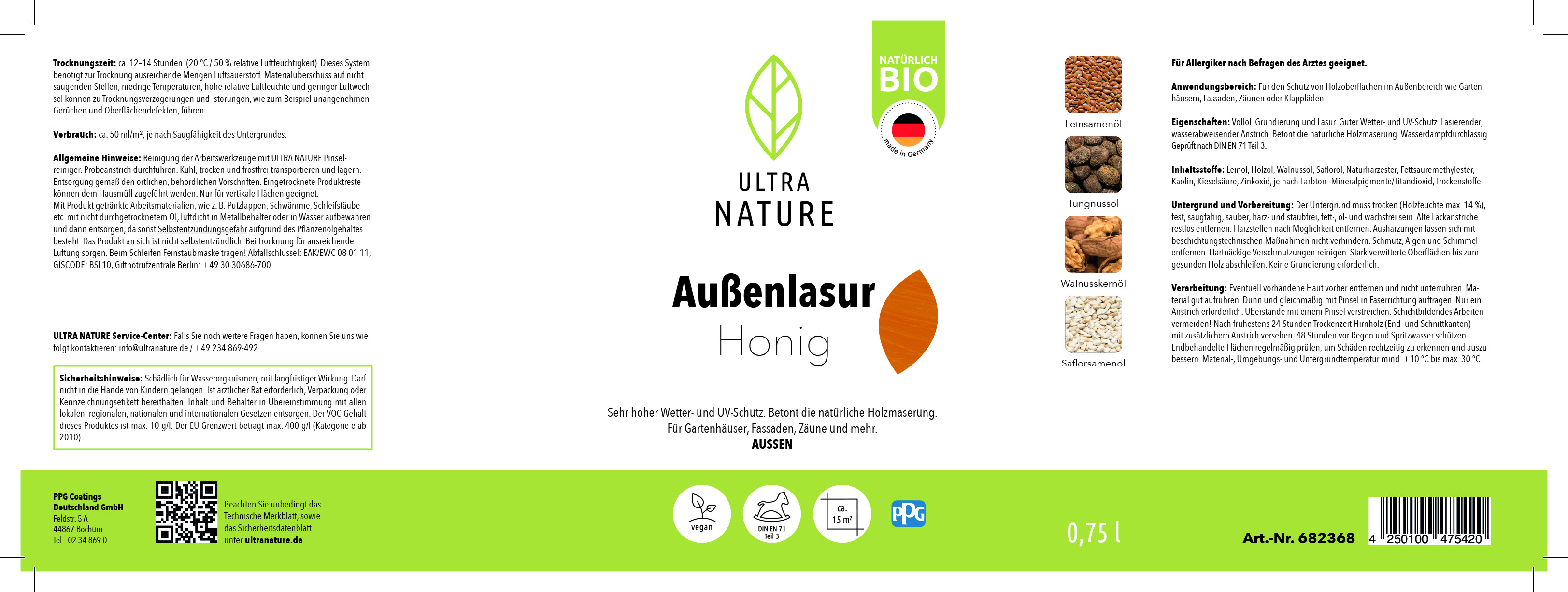Ultra Nature Außenlasur Honig, 0,75 l Ultra Nature Außenlasur Honig, 0,75 l