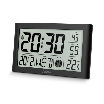 Hama Digitale Wanduhr "Martinique", Funkuhr mit Thermometer, Schwarz