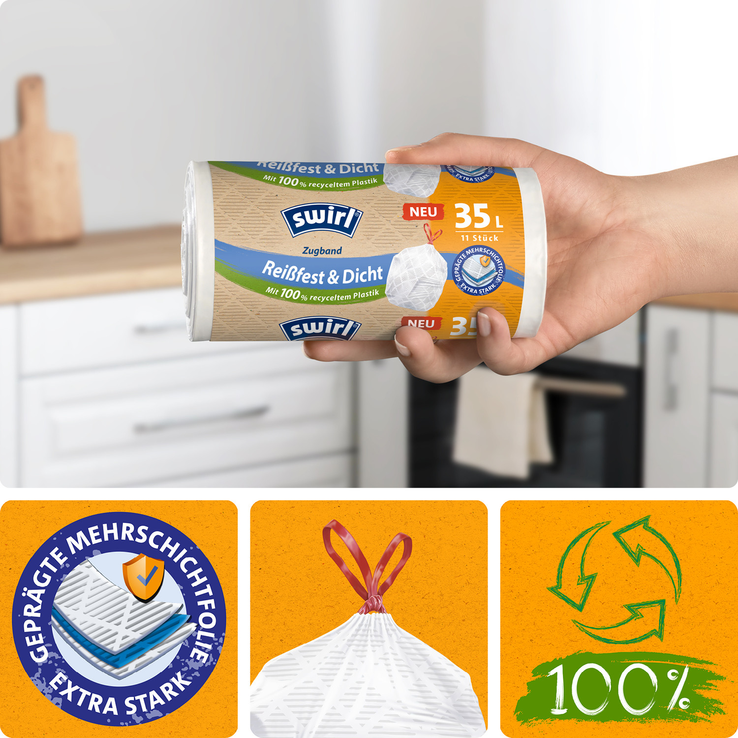 Swirl® Zugband-Müllbeutel, 35 l Swirl® Zugband-Müllbeutel, 35 l
