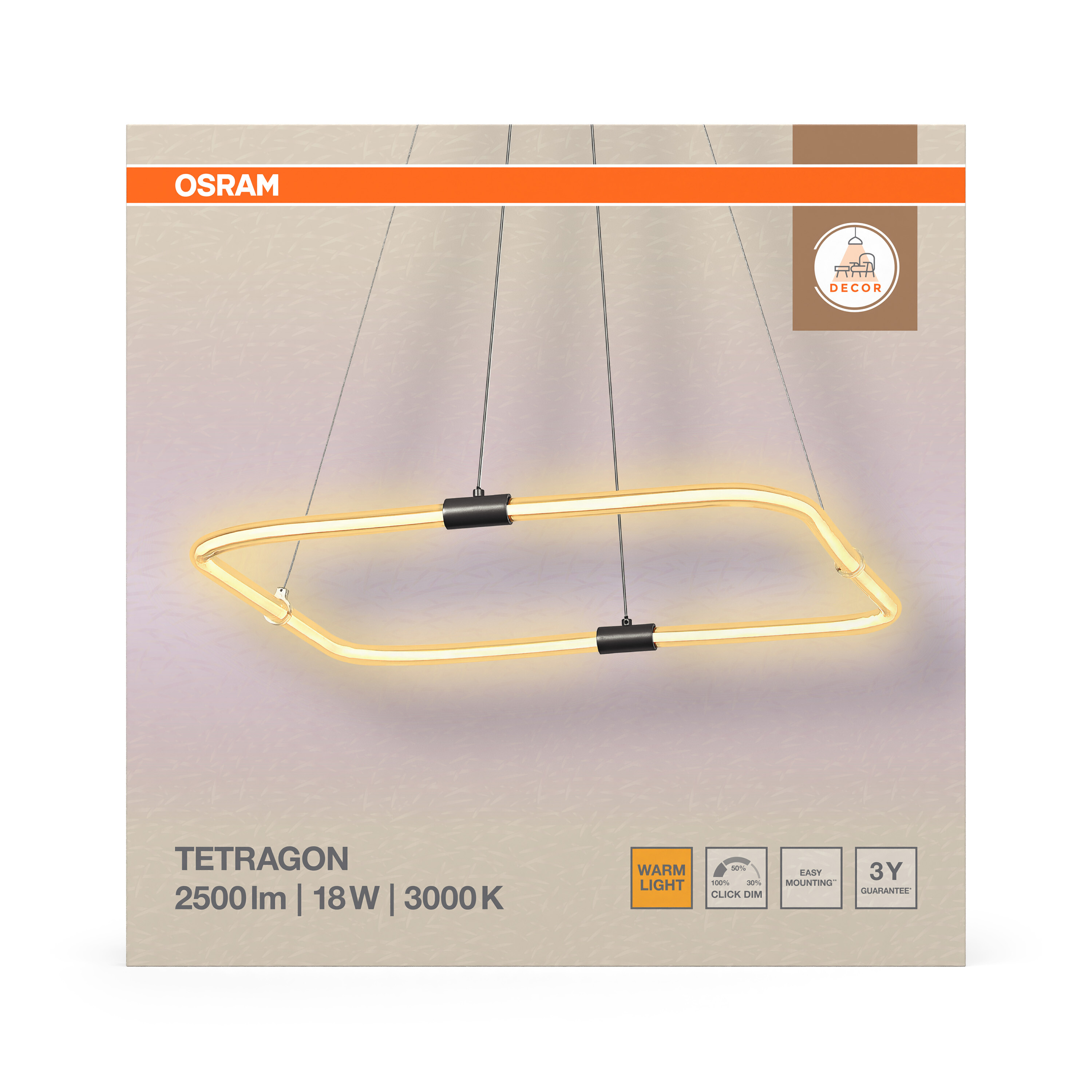 Osram Decor Tetragon Pendelleuchte, Warmweiß, 18W